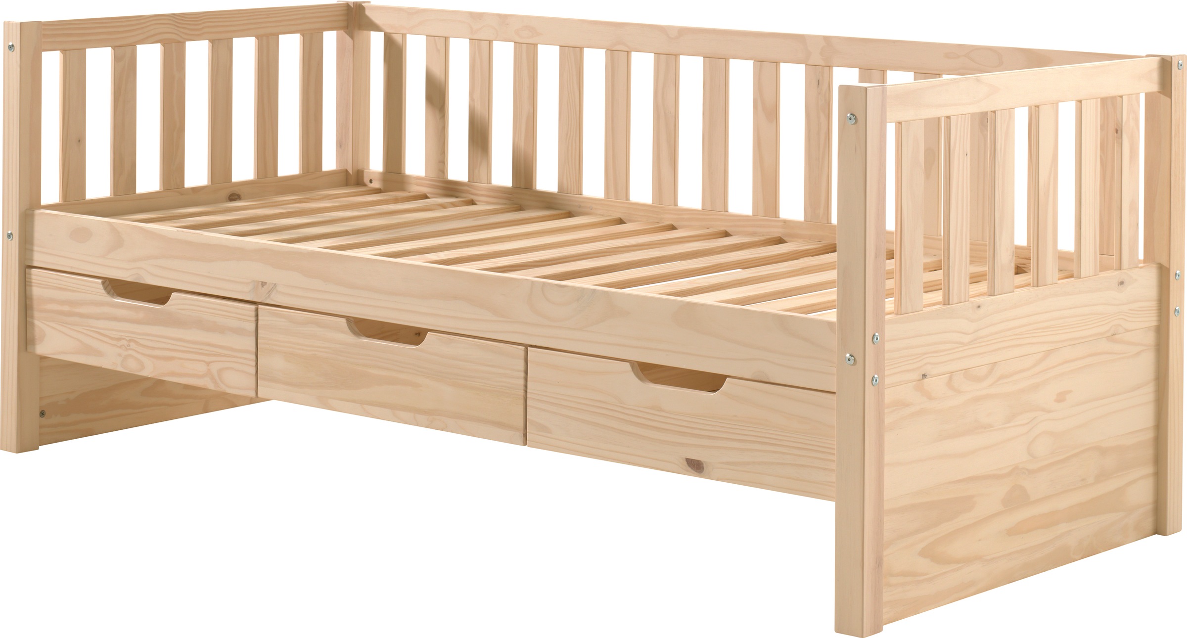 Image of Vipack Einzelbett "mit Schubladen, Kiefer massiv, viel Stauraum und zeitloses Design" B/H/T ca. 211,2x85,5x97,8cm, Ausf. Milky Pine oder Weiss, inkl. Rolllattenrost, mit oder ohne Bettschublade