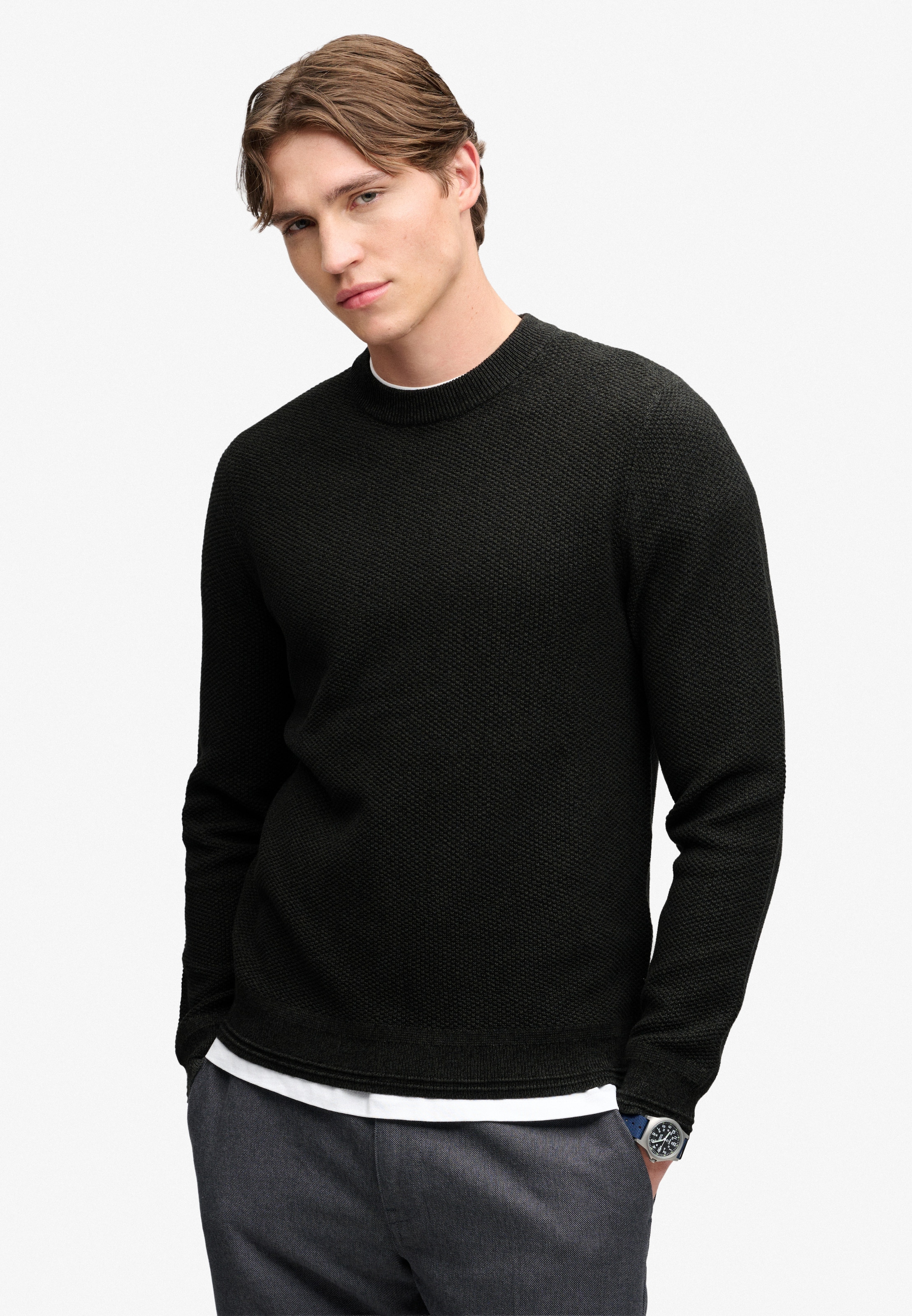 Image of Superdry Rundhalspullover "TEXTURE KNIT JUMPER" Baumwolle, regular fit