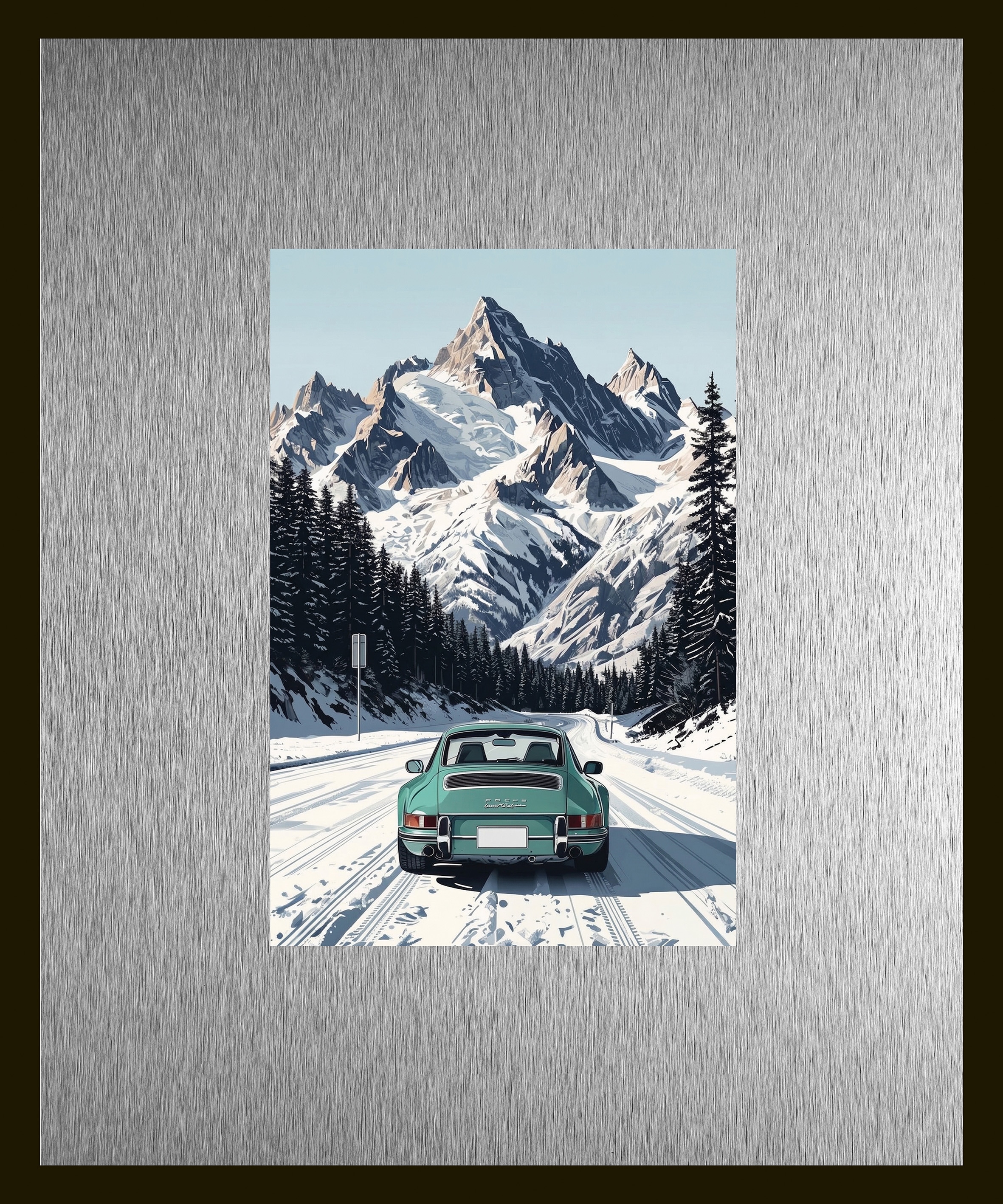 Image of queence Bild "Trend Wandbild, Wandkunst, Kunstdruck "St. Motitz im Winter"" Auto Berge & Alpenbilder Winterlandschaft 1 Stk. tlg. inkl. Passepartout aus hochwertigem Aluminium und schwarzem Rahmen