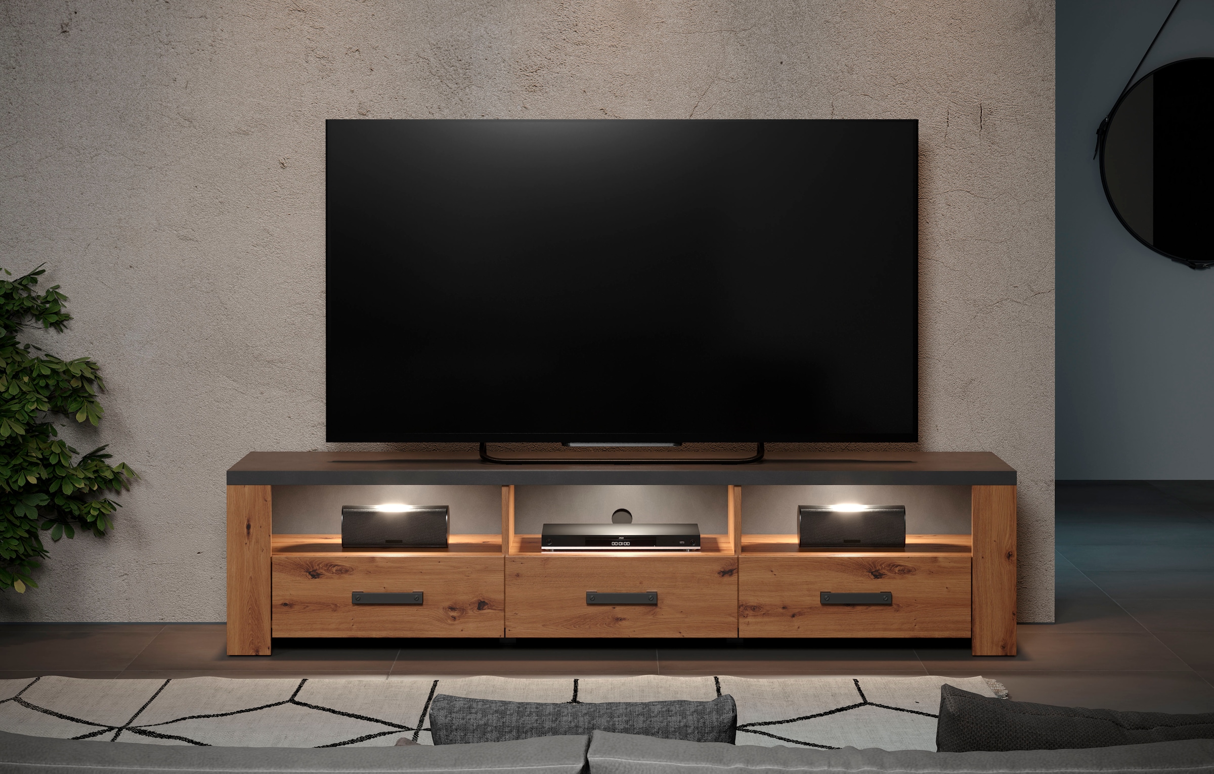 Home affaire TV-Board »Ambres«, (1 St.), matte Echtholzoptik, ca. Masse BxH: 180x43 cm, TV Schrank, Eiche