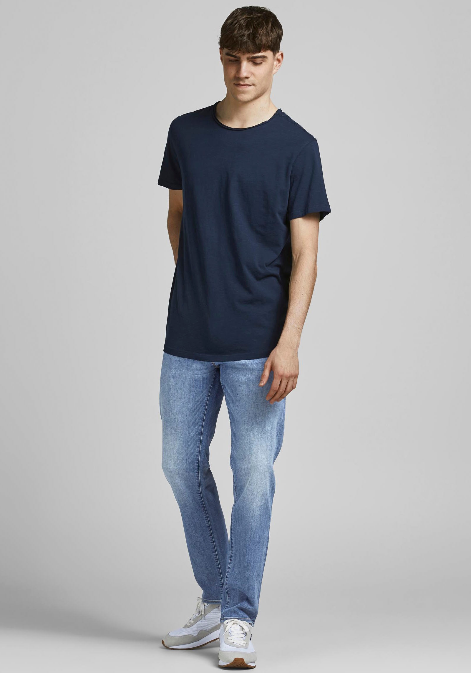 Jack & Jones Slim-fit-Jeans »JJIGLENN – Jeans mit Gürtelschlaufen und Used-Waschung« Used, modisch, slim fit, Denim/Jeans