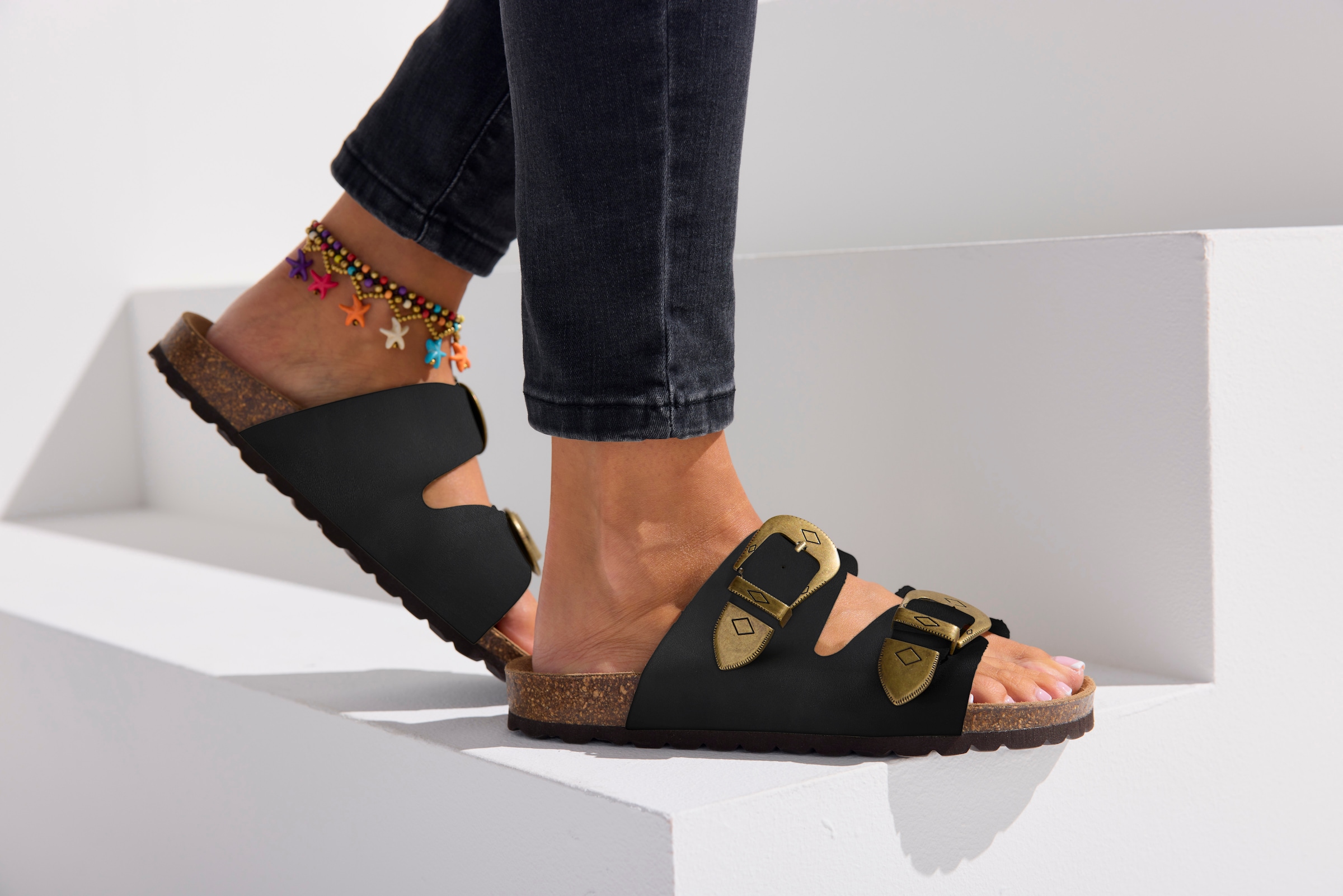 French Connection Pantolette »Mule, Sandale, offener Schuh, Sommerschuhe, Sandale, Lederpantolette«  NEU aus hochwertigem Leder mit weichem Korkfussbett