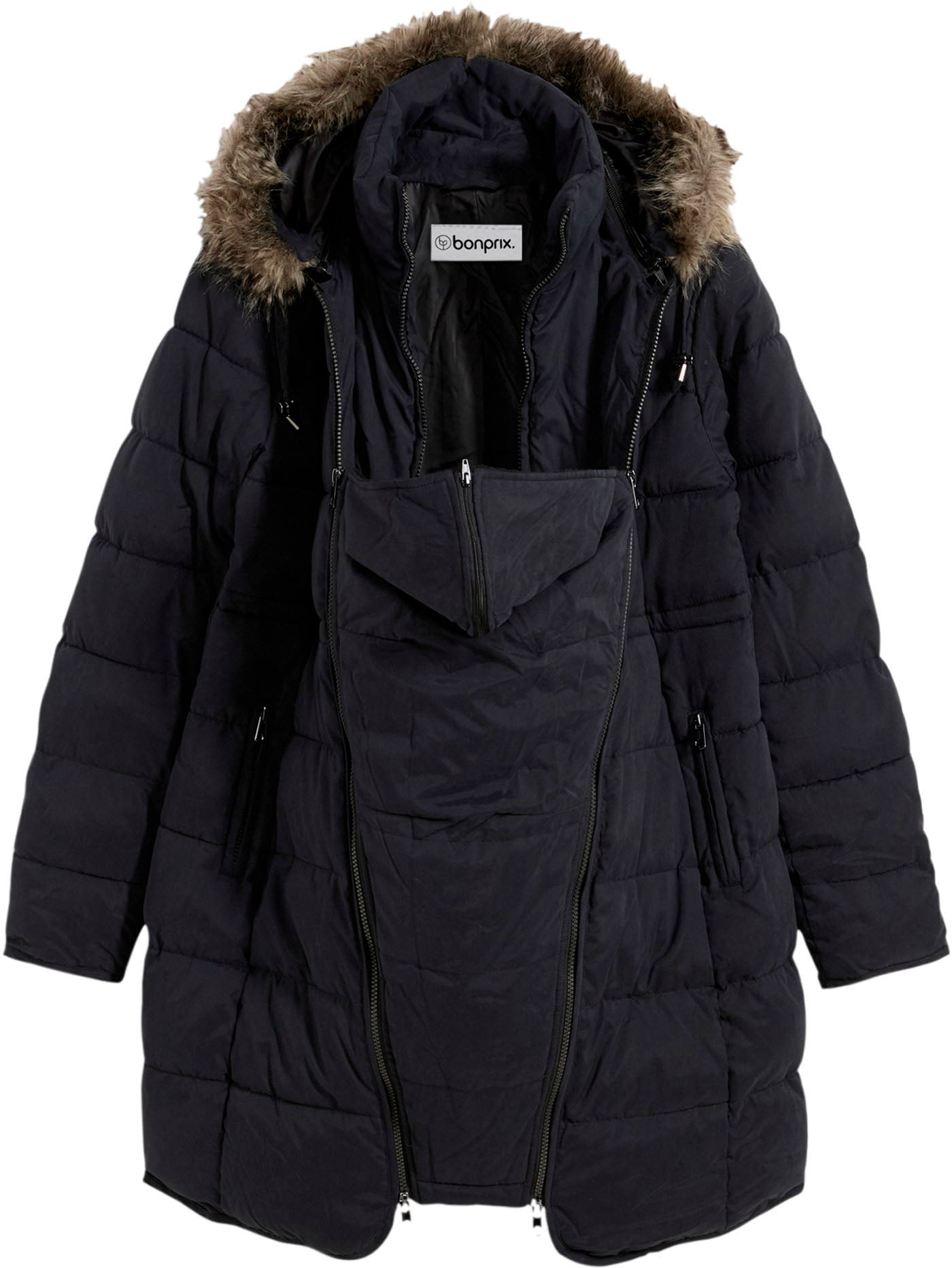 bonprix Umstandsjacke »3-in-1 warm wattierte Umstands- und Tragejacke« mit Kapuze mit wattierter Steppung, 3-in-1 Tragefunktion, 2-Wege-Reissverschluss