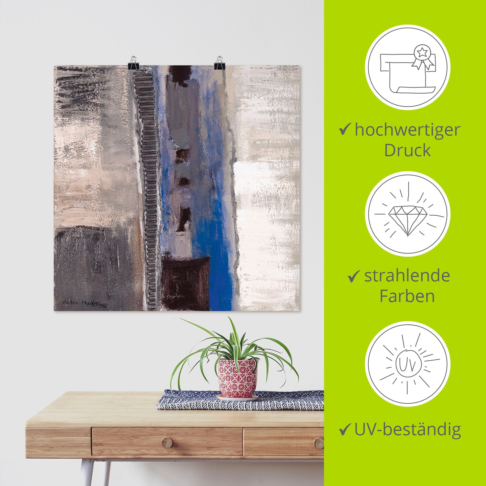 Artland Wandbild »Blau-silber Abstrakt II«, Muster, (1 St.), als Leinwandbild, Poster in verschied. Grössen