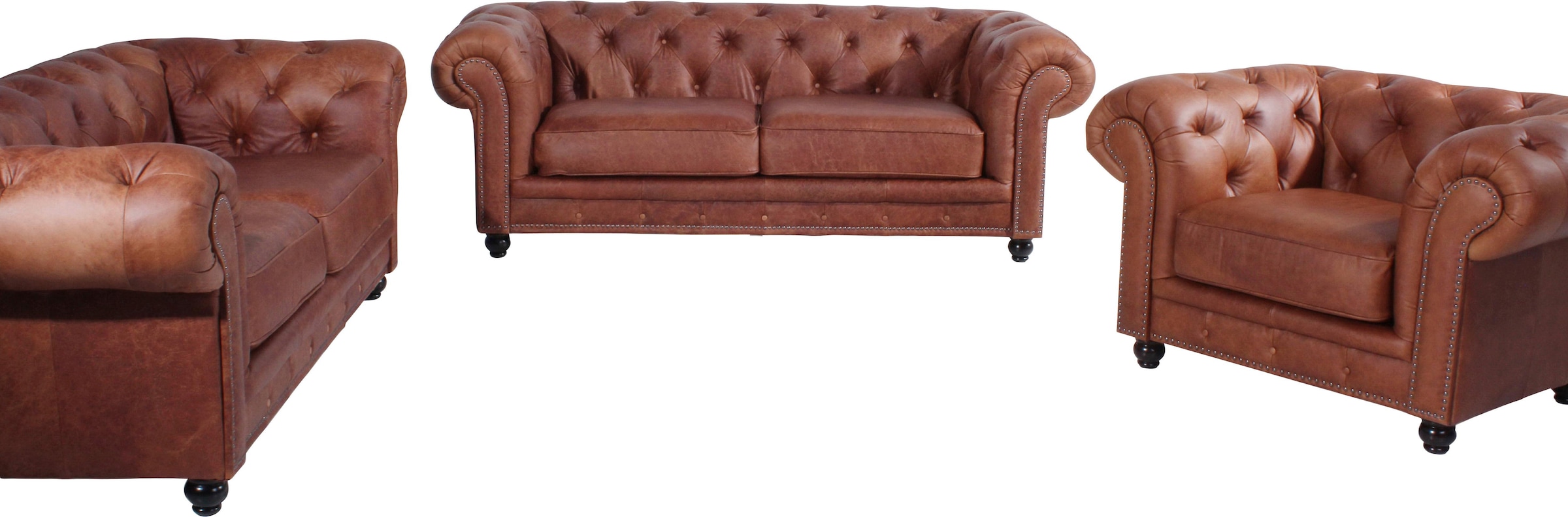 Max Winzer® Chesterfield-Sofa »Old England«, 2-Sitzer Ledersofa mit Knopfheftung & Ziernägeln, Breite 192 cm