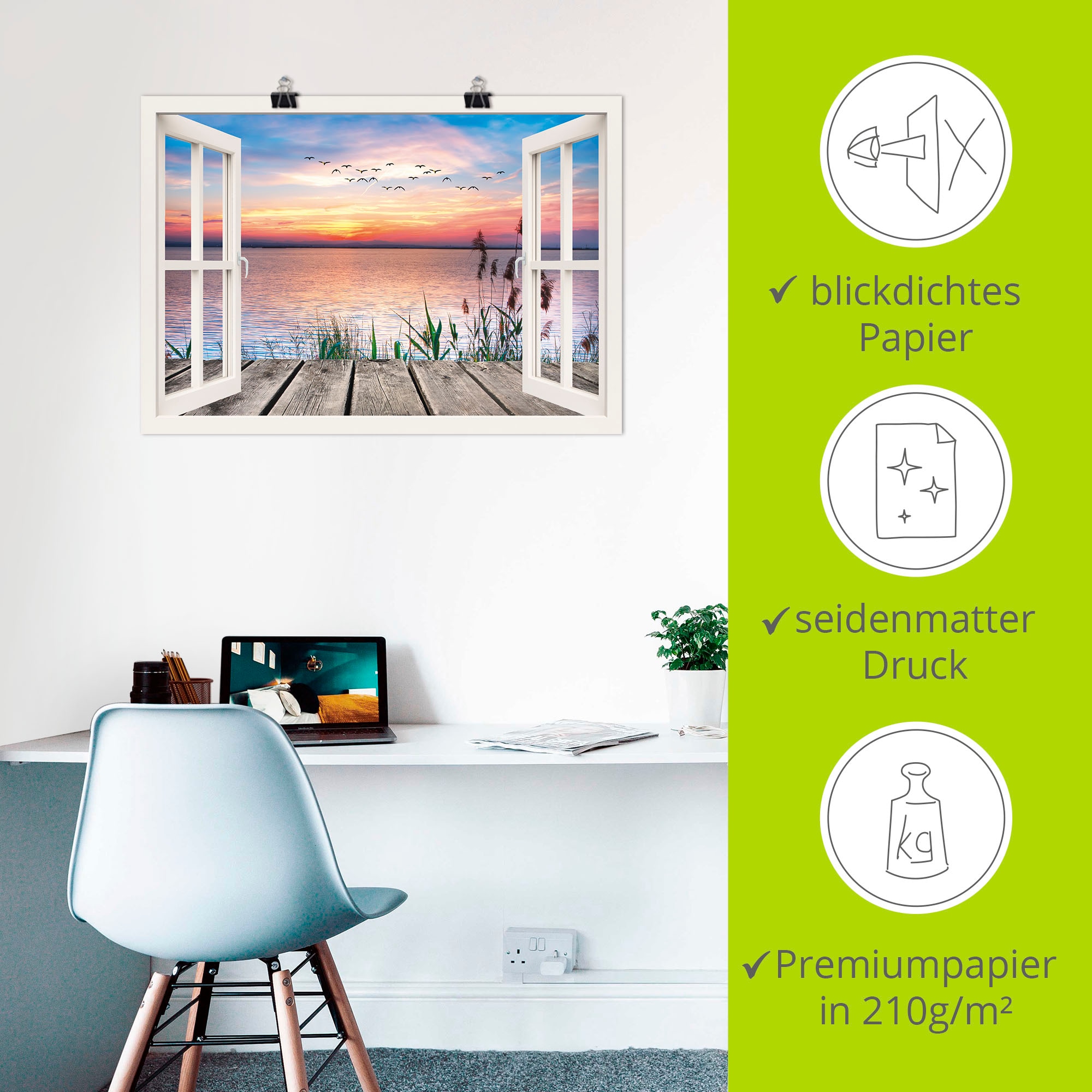 Artland Wandbild »See in den Farben der Wolken« Fensterblick 1 Stk. tlg. als Leinwandbild, Poster in verschied. Grössen