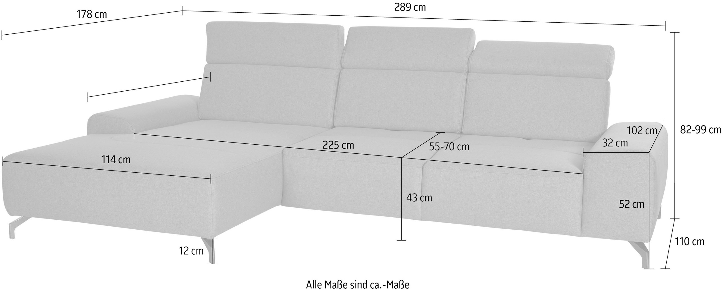 sit&more Ecksofa »Gizeh L-Form« Fusshöhe 12 cm, inklusive Sitztiefenverstellung und Kopfteilverstellung