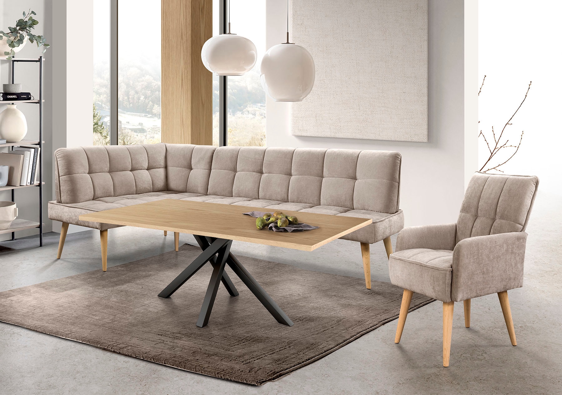 exxpo - sofa fashion Eckbank »Latte« moderne Sitz- und Rückensteppung, bequem und elegant, hoher Holzfuss