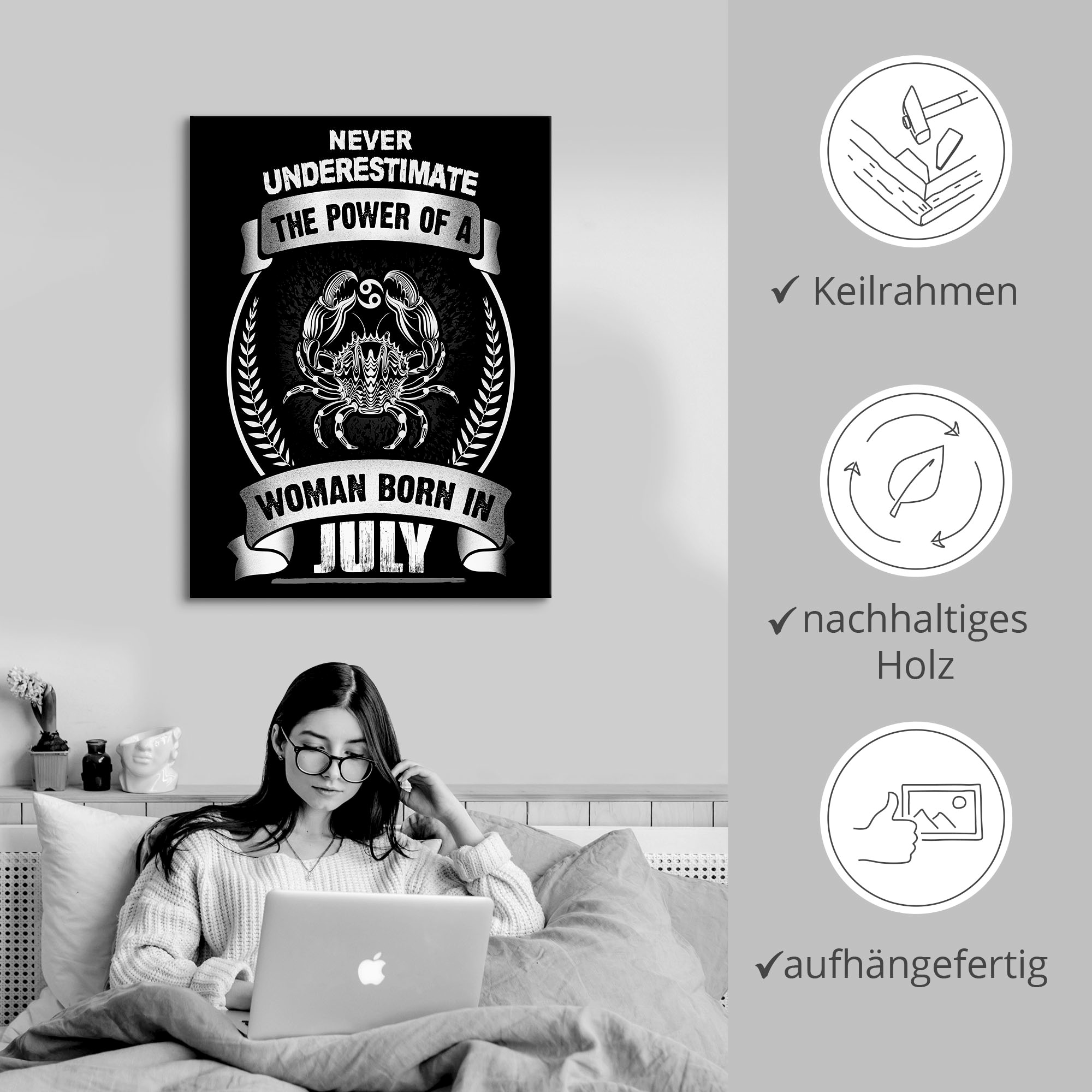 Artland Tableau sur toile »Sternzeichen Mottospruch Juli« 1 cuis tlg. auf Keilrahmen gespannt