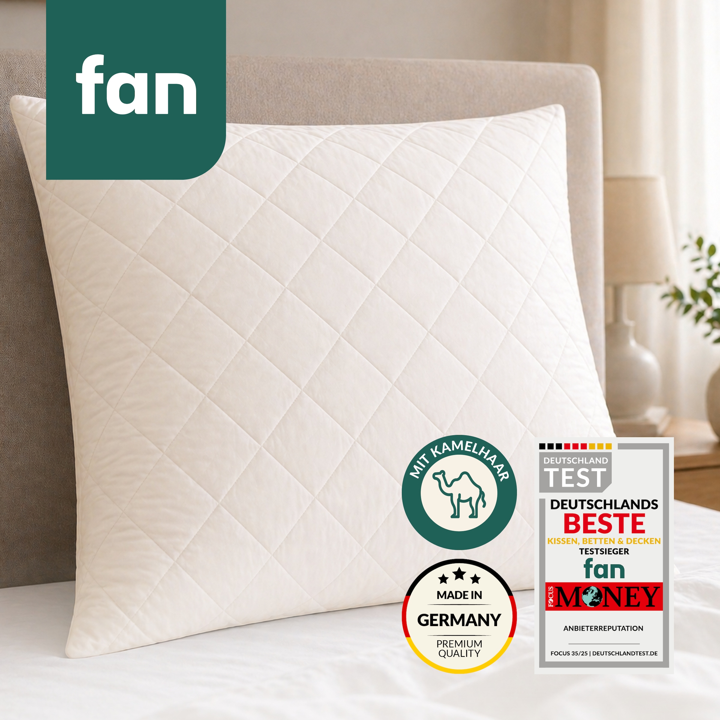 fan Naturfaserkissen »Gobi, Kopfkissen in 40x80 & 80x80 cm, Made in Germany« Füllung: 97Wolle3sonstigeFasern 1 Stk. tlg. Kissenbezug aus Baumwolle mit Kamelhaar versteppt, Füllung aus Wolle