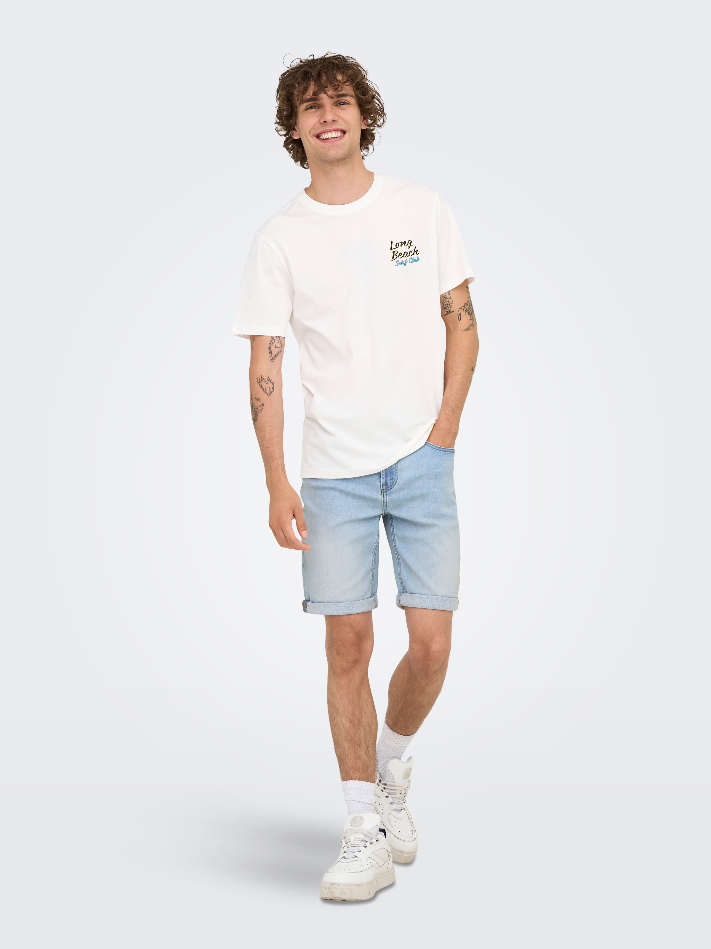 ONLY & SONS Short en jean »ONSPLY JOG LBD 0023 ANA DNM SHORTS NOOS« mélange coton, coupe régulière