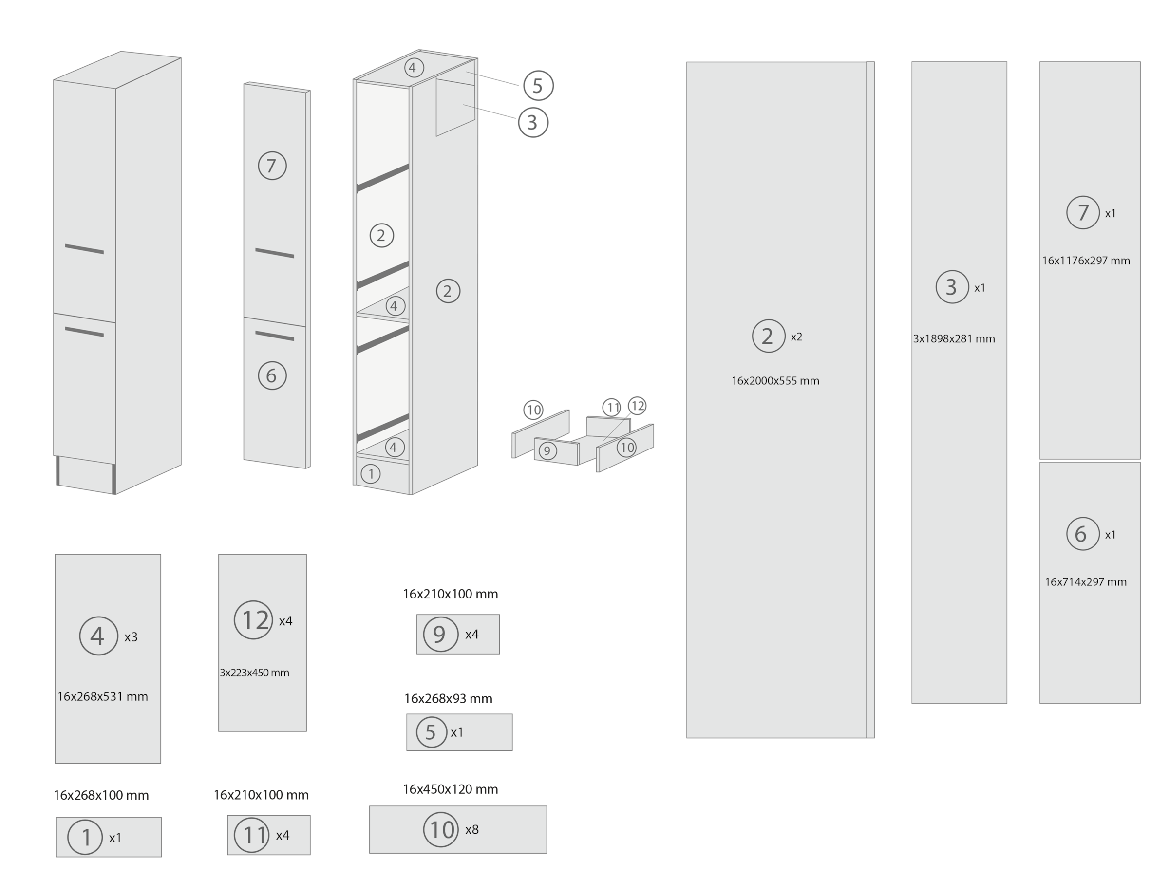 RESPEKTA Armoire à pharmacie »Merle« Breite 30 cm, Metallstangengriffe, Höhe 200 cm
