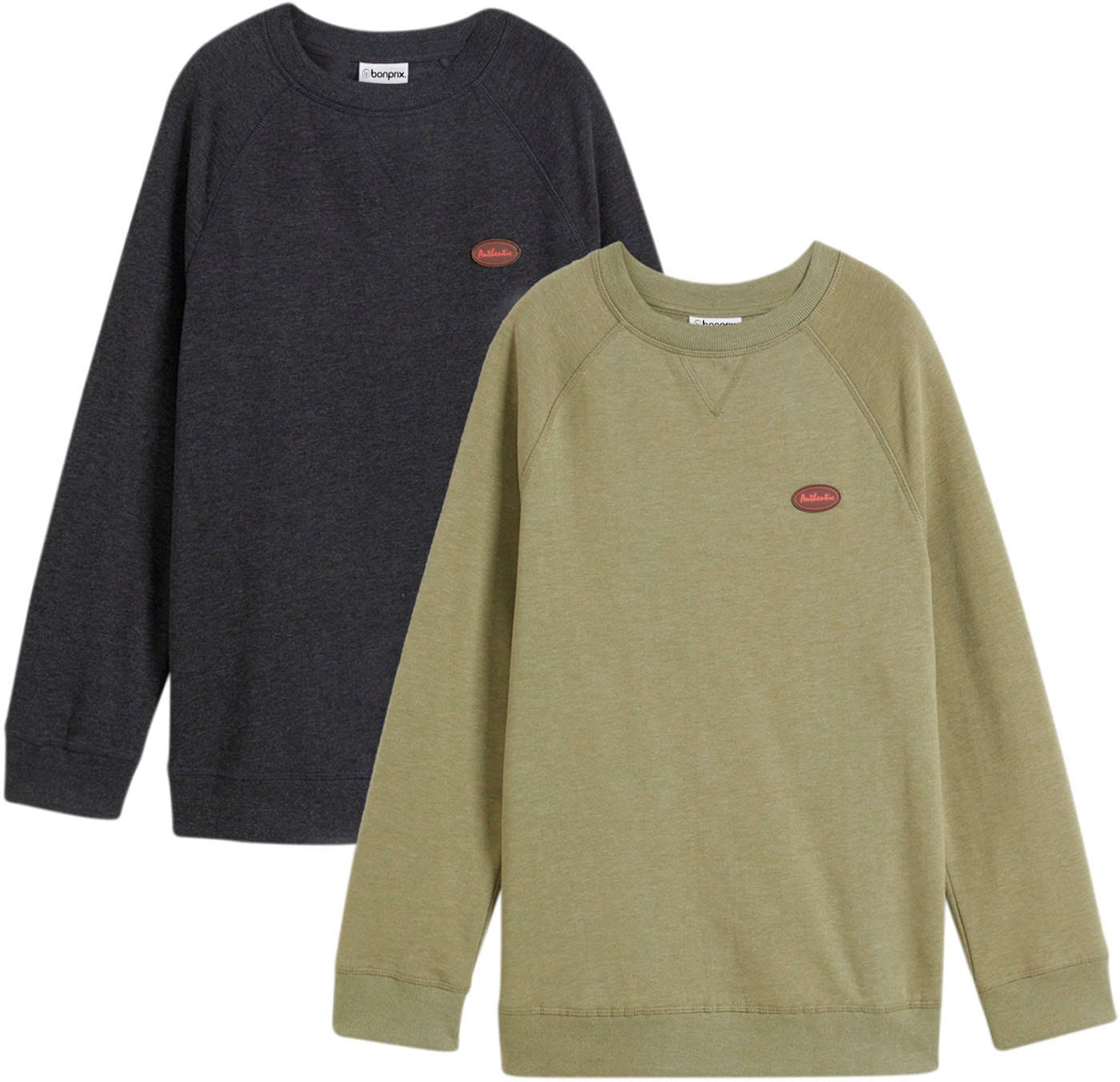 Image of bonprix Sweatshirt, 2 Stk. bequeme Passform, hüftbedeckende Länge, mit Rundhalsausschnitt