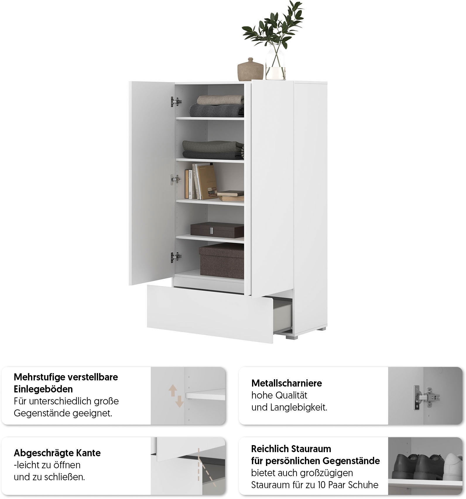 GOODproduct Armoire multi-usages »Metric,Breite 89 cm, Highboard, Universalschrank, Garderobe« armoire à linge avec beaucoup de rangement, étagères réglables
