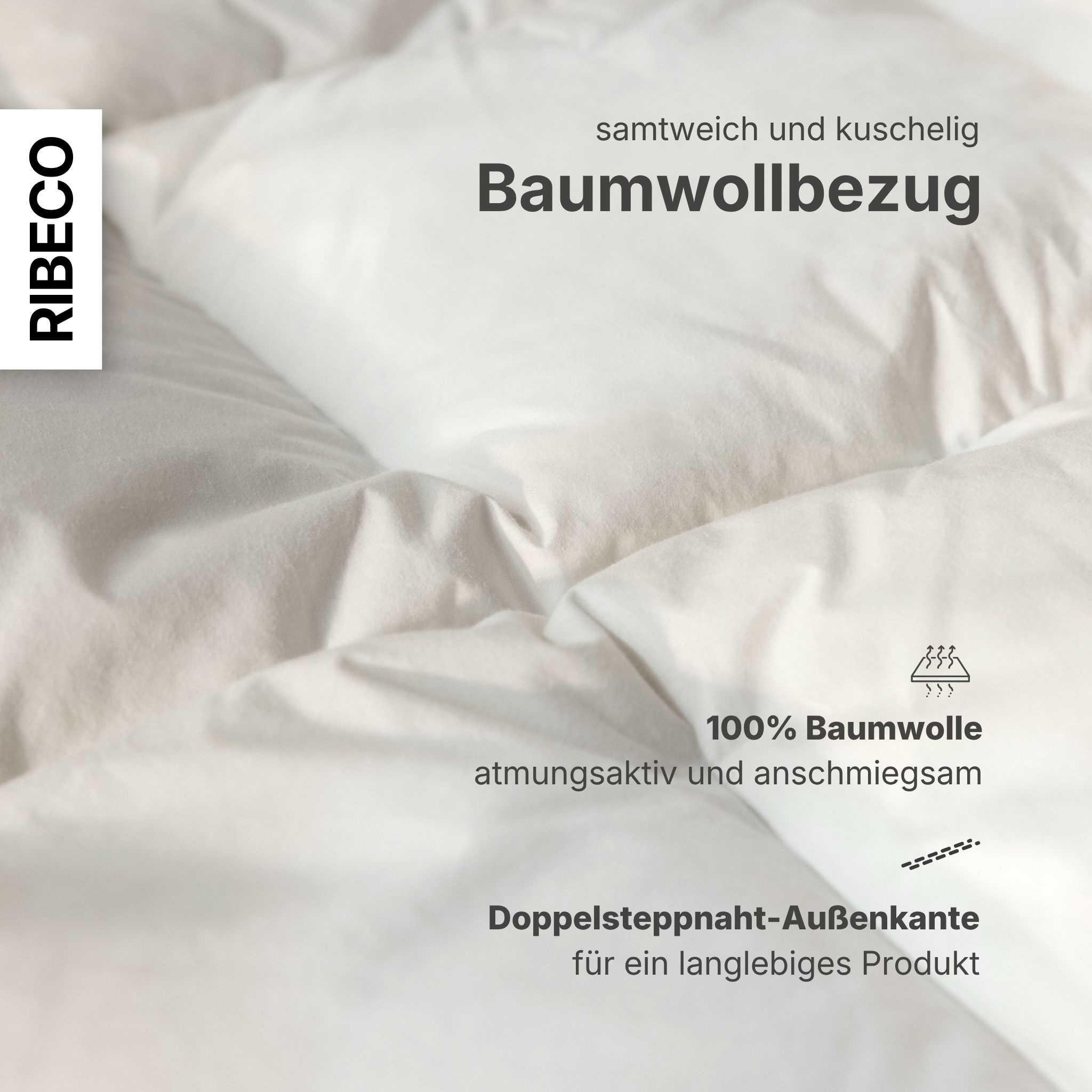 RIBECO Couette en duvet »Johanna, Bettdecke in 135x200 und 155x220cm und weiteren Grössen« léger Füllung 80 duvet 20 plumes 1 cuis tlg. meilleure vente, duvet et plumes, couette en duvet, couette en plumes, fabriqué en Allemagne