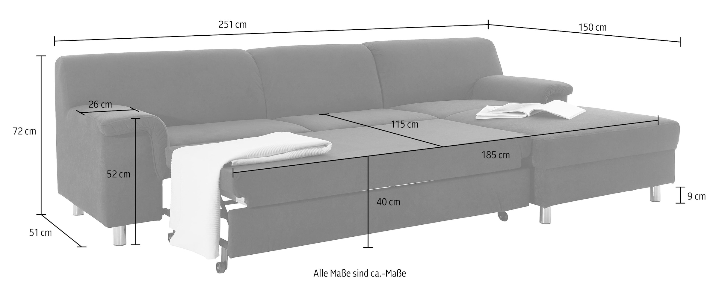 INOSIGN Ecksofa »Jamie, modern und elegant, Fusshöhe 9cm, L-Form,«, wahlweise mit Bettfunktion