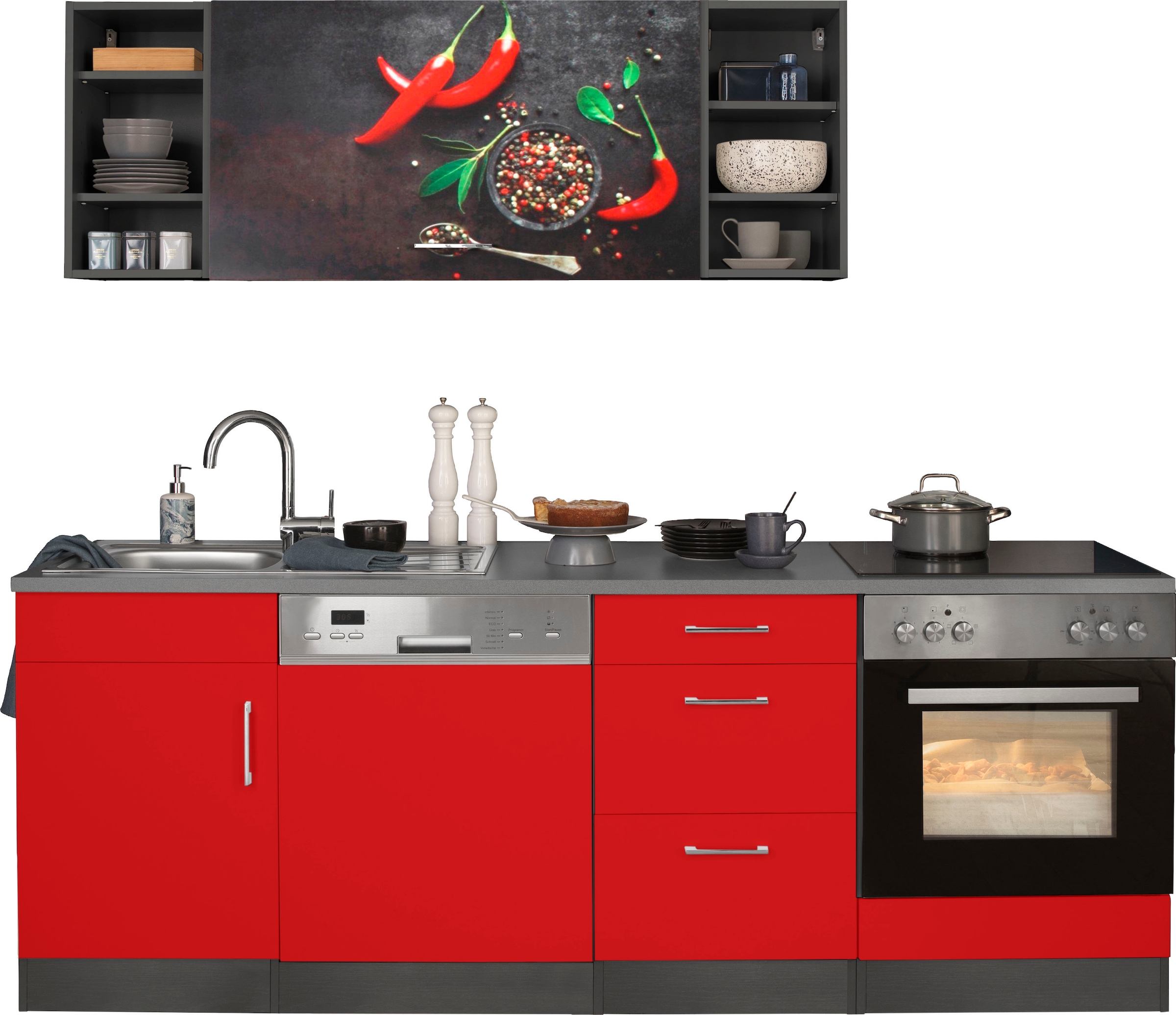 KOCHSTATION Kitchenette »KS-Paris – Küchen mit einzigartigen Fotomotiven auf den Fronten« largeur 220 cm, au choix avec appareils électriques, avec impression décorative