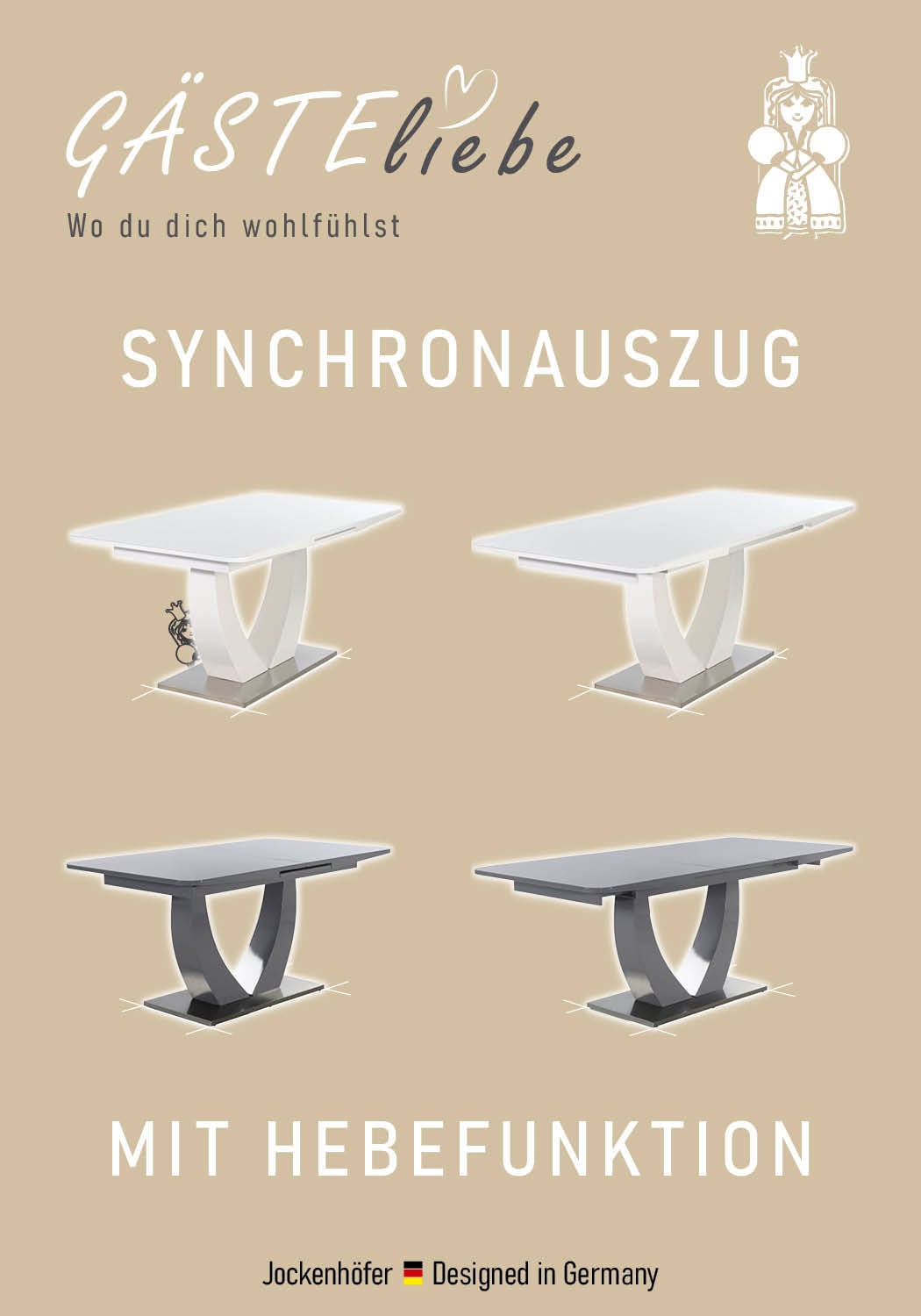 Jockenhöfer Gruppe Table de salle à manger »Ulm« Hochglanz, mit Synchronauszug, Breite 160-200 cm