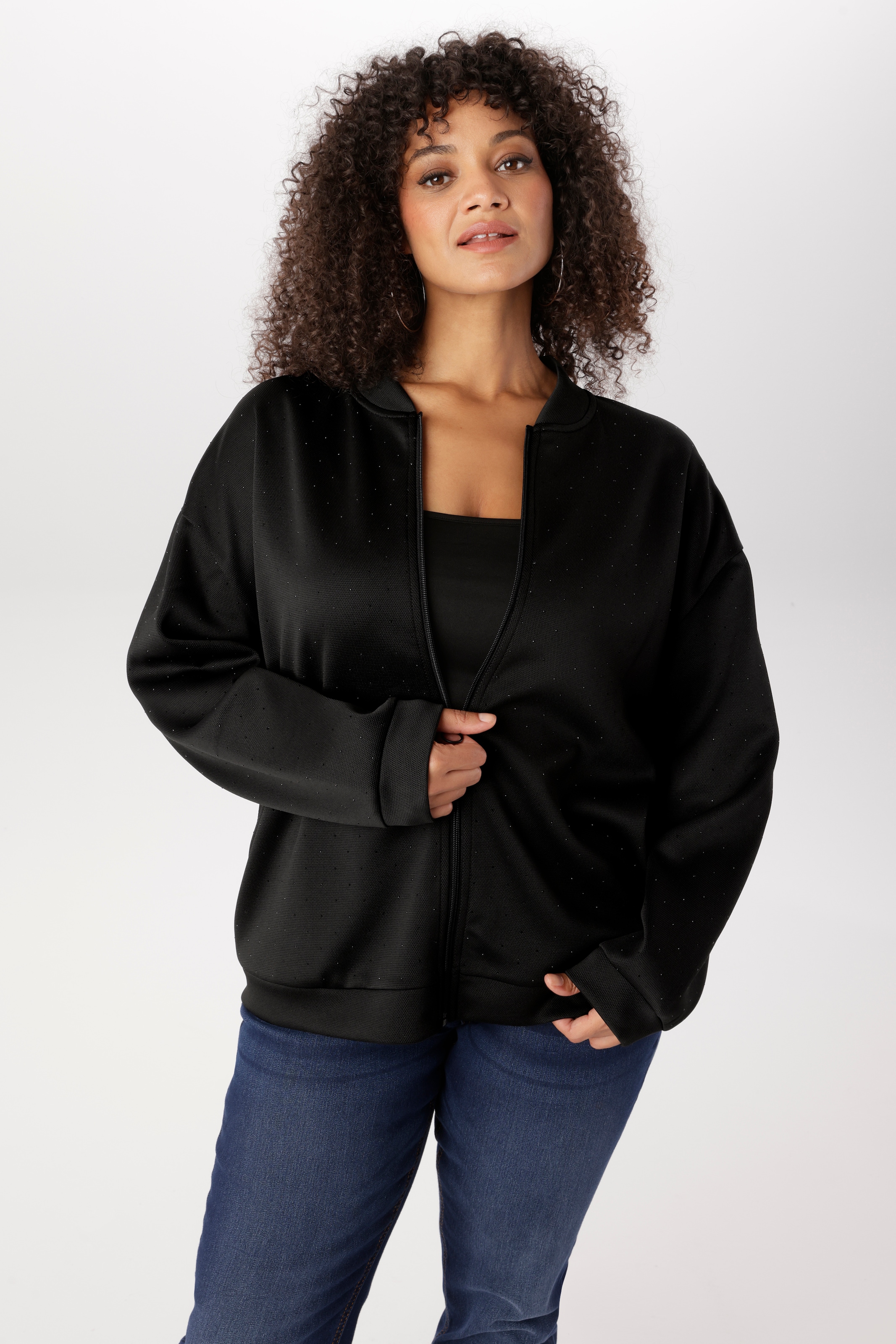 Image of Aniston PLUS Sweatjacke mit tonigen Glitzersteinchen - NEUE KOLLEKTION