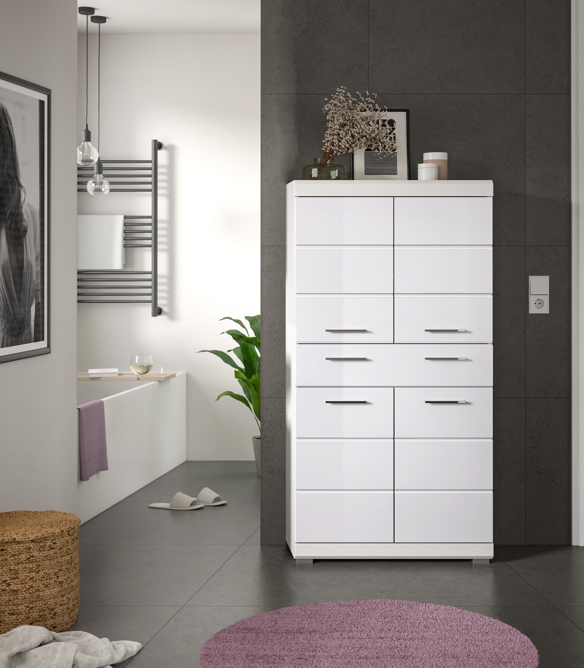 INOSIGN Midischrank »SIENA, Breite 74cm, 4 Türen, 1 Schubkasten, 4 Fächer, MDF-Front«, (TOPSELLER!), in verschiedenen Farben erhältlich, Badmöbel, Badschrank, Schrank, Bad