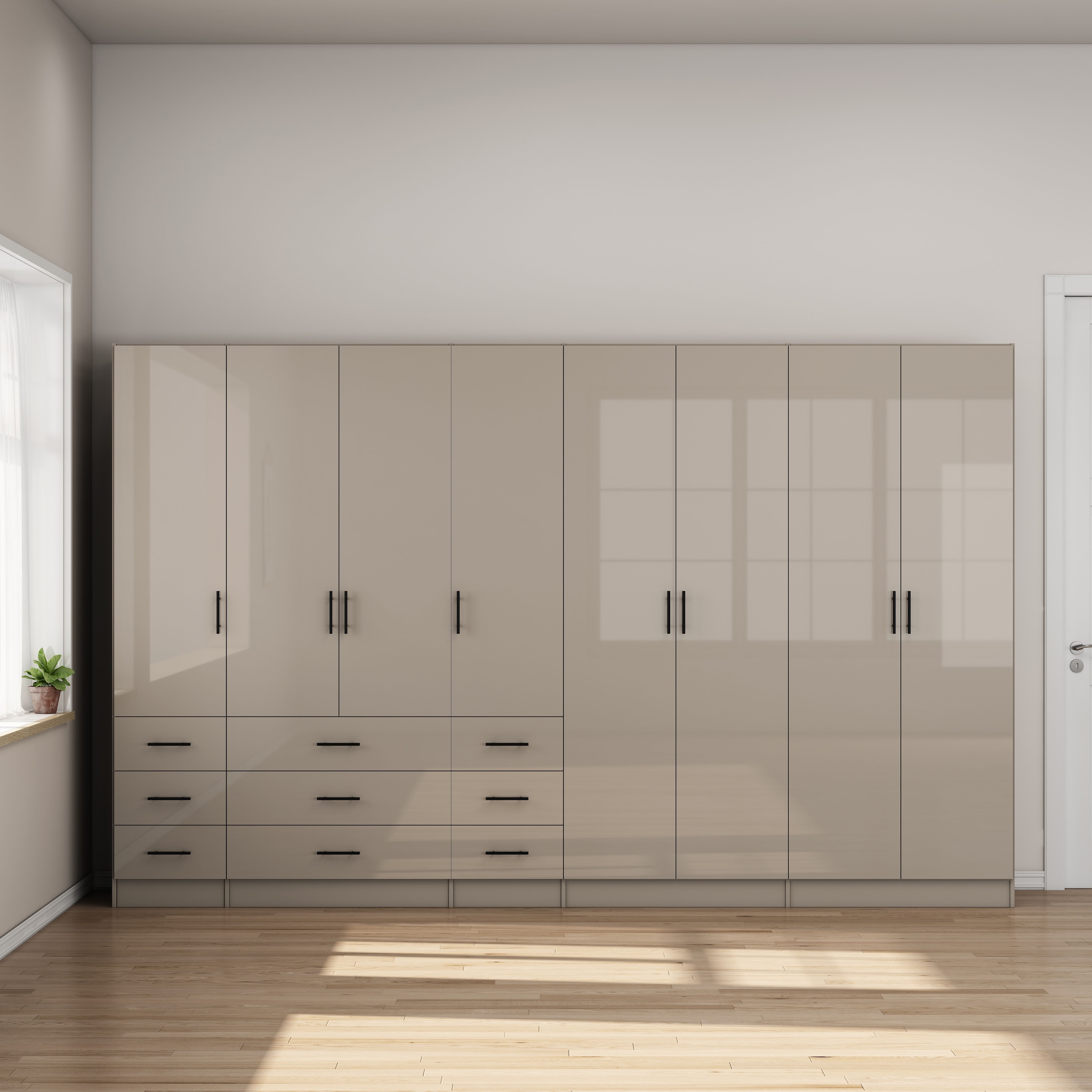 GOODproduct Kleiderschrank »Trento Schlafzimmerschrank Garderobe hochglanz« Schrank mit 8 Türen und 9 Schubladen, hochglänzende Fronten