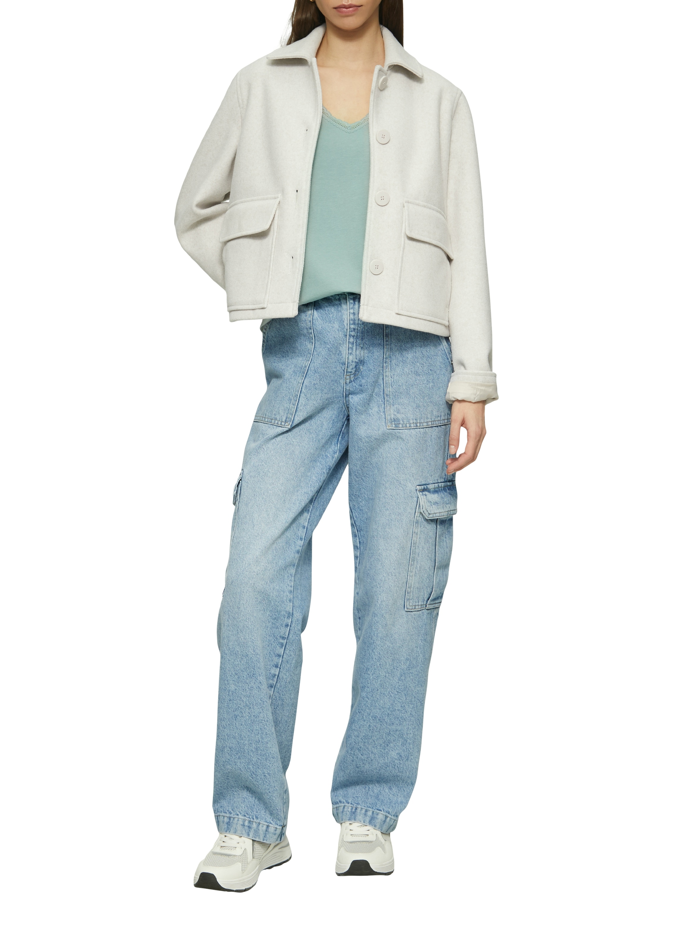 QS T-Shirt mit Spitze am Ausschnitt