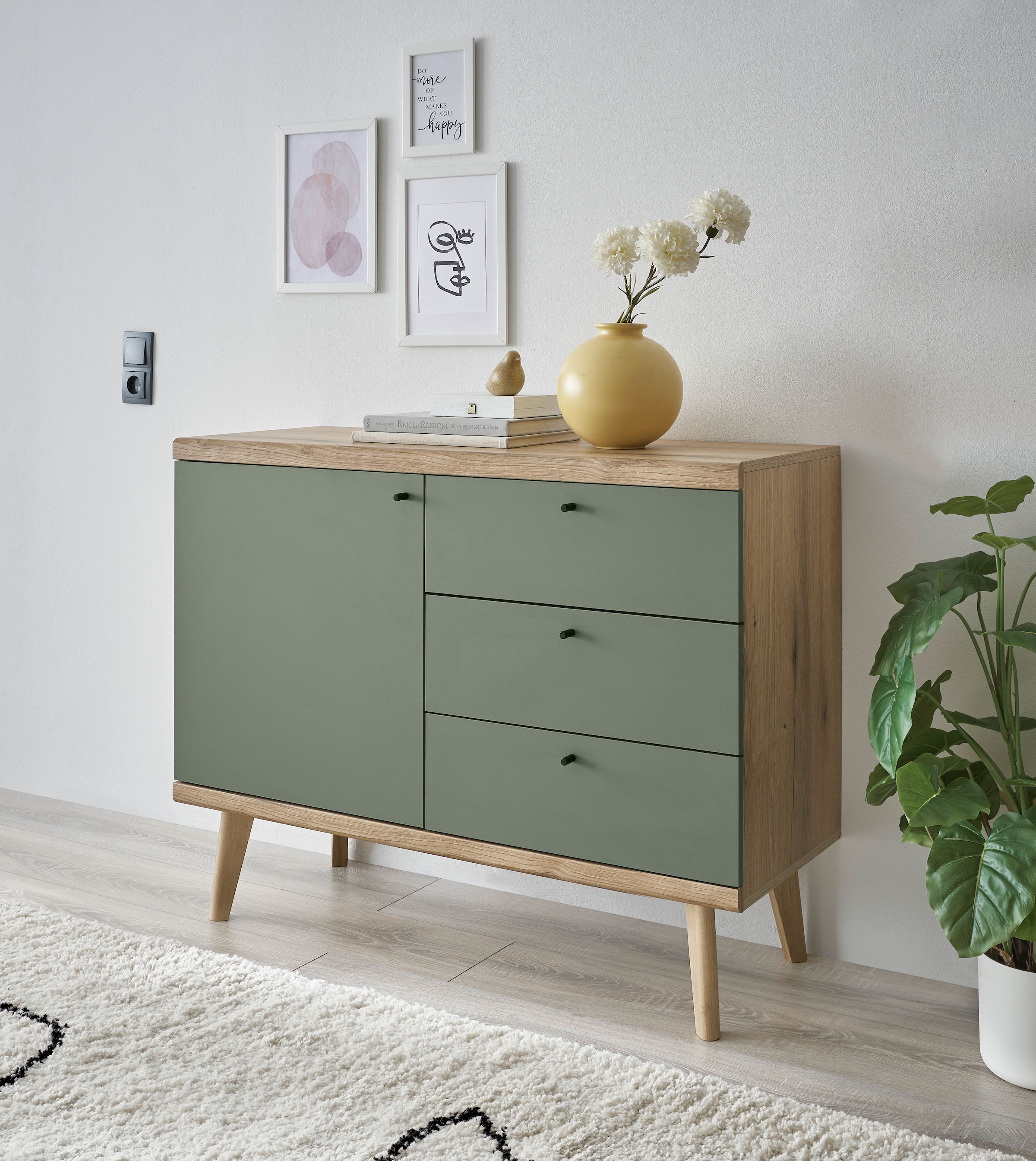 Image of Home affaire Sideboard "MAVAS" in moderner Trendfarbe, Griffe aus Metall (Schwarz), Breite 107 cm