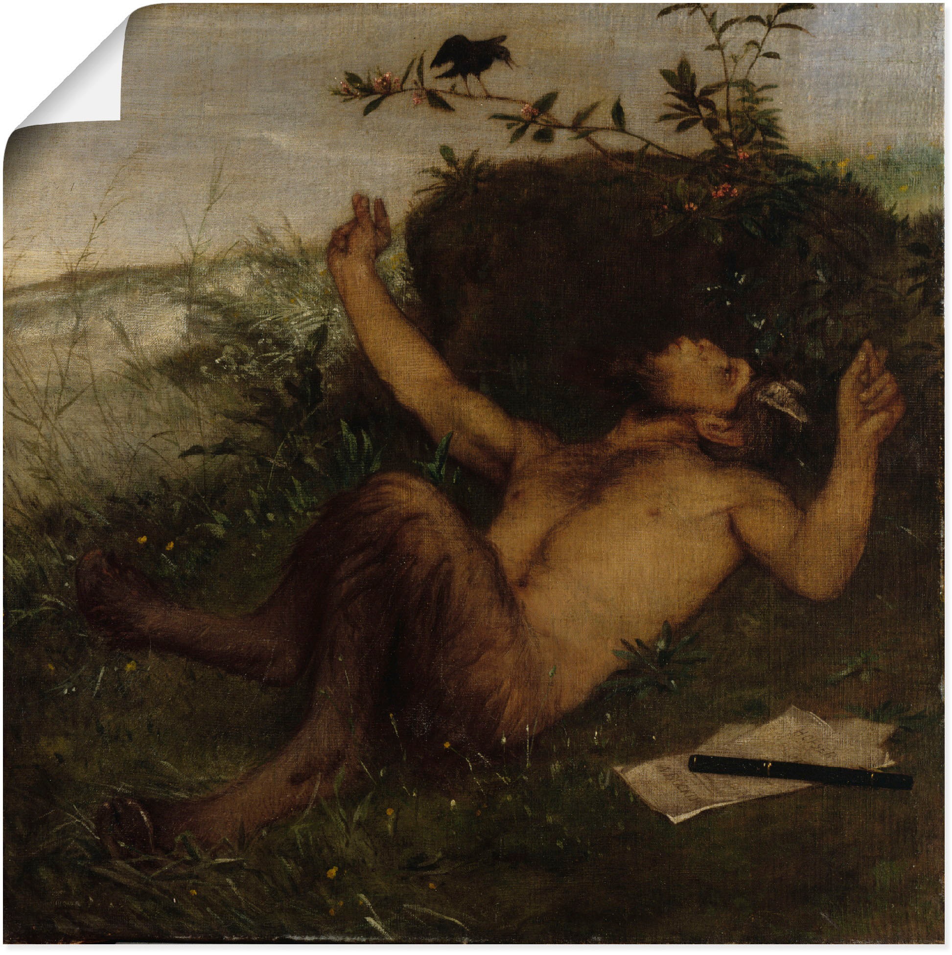 Image of Artland Wandbild »Faun, einer Amsel zupfeifend. Um 1864/65«, klassische Fantasie, (1 St.), in vielen Grössen & Produktarten - Alubild / Outdoorbild für den Aussenbereich, Leinwandbild, Poster, Wandaufkleber / Wandtattoo auch für Badezimmer geeignet bei Ac