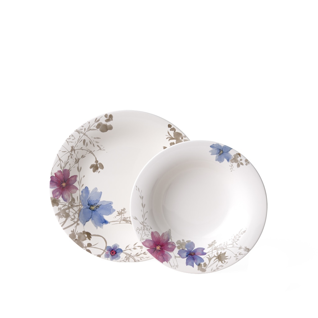 Image of Villeroy & Boch Tafelservice "Mariefleur Gris Basic" Teller Set, Made in Germany, Fine China Porzellan