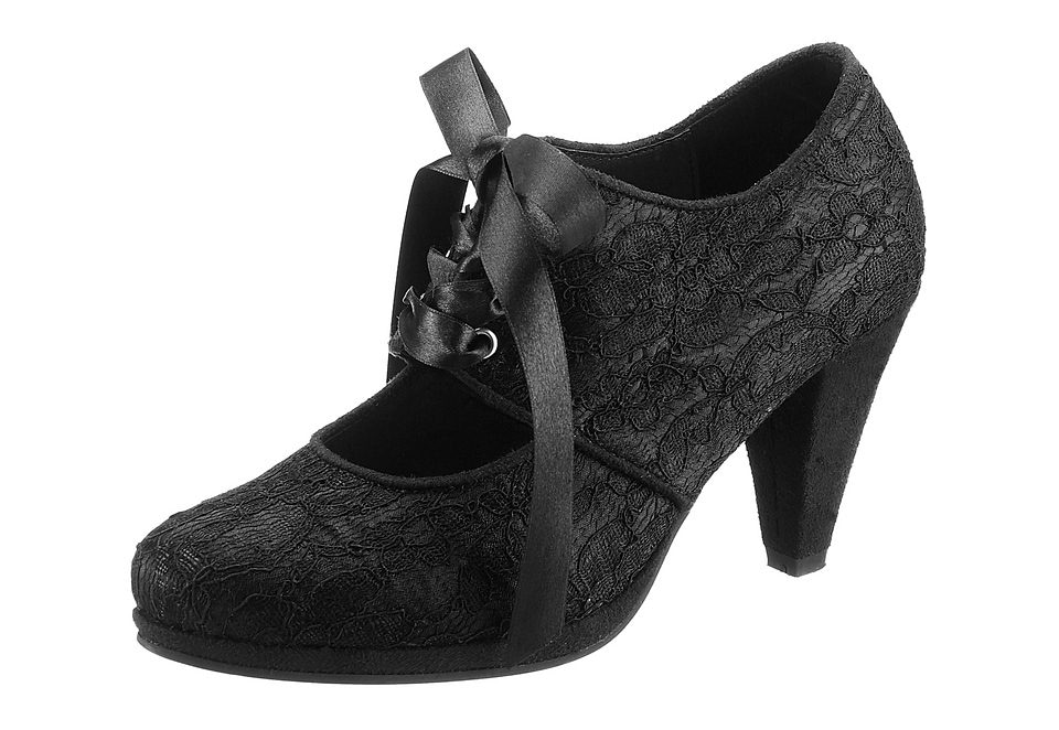 Trachten-Pumps mit Satinbandschnürung