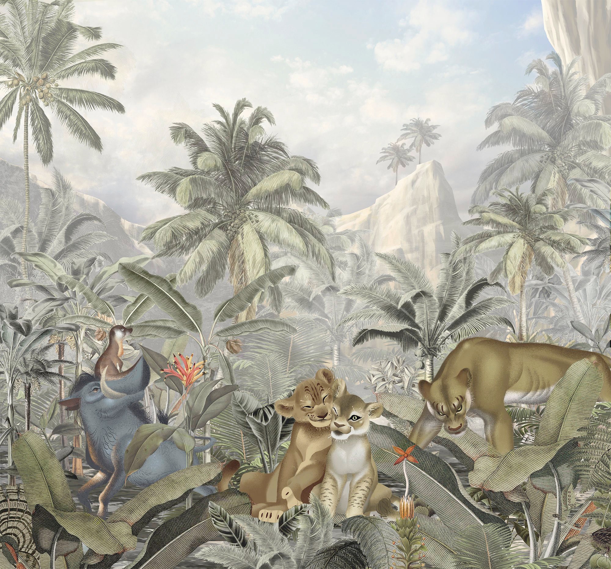 Image of Komar Vliestapete "Digitaldruck Vlies - Lion King Hills - Grösse 300 x 280 cm" bedruckt glatt Kinderzimmer