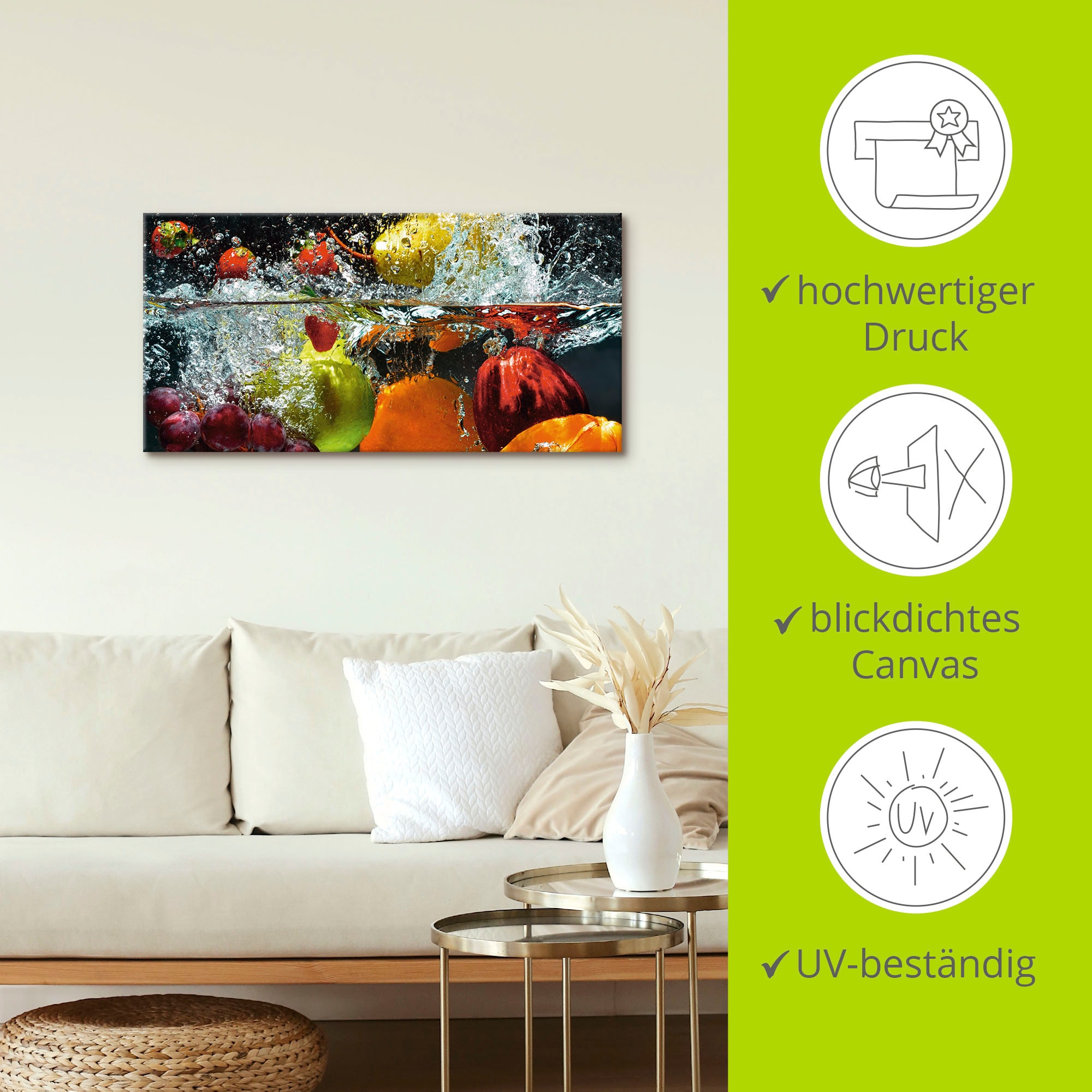 Artland Tableau sur toile »Spritzendes Obst auf dem Wasser« 1 cuis tlg. auf Holzrahmen gespannt