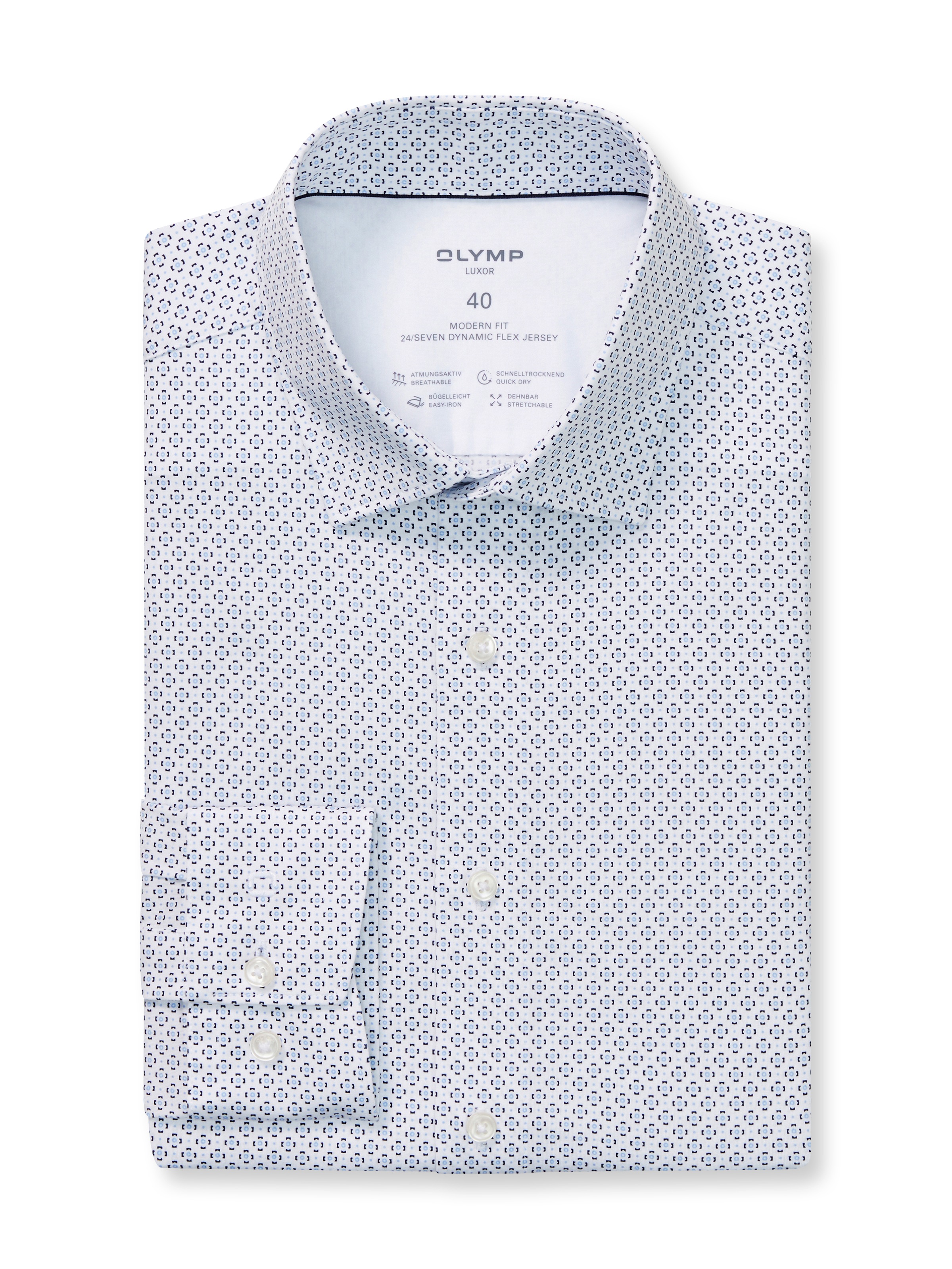 OLYMP Langarmhemd »Luxor 24/Seven modern fit« Atmungsaktiv, gemustert, modern fit, Jersey, Businesshemd