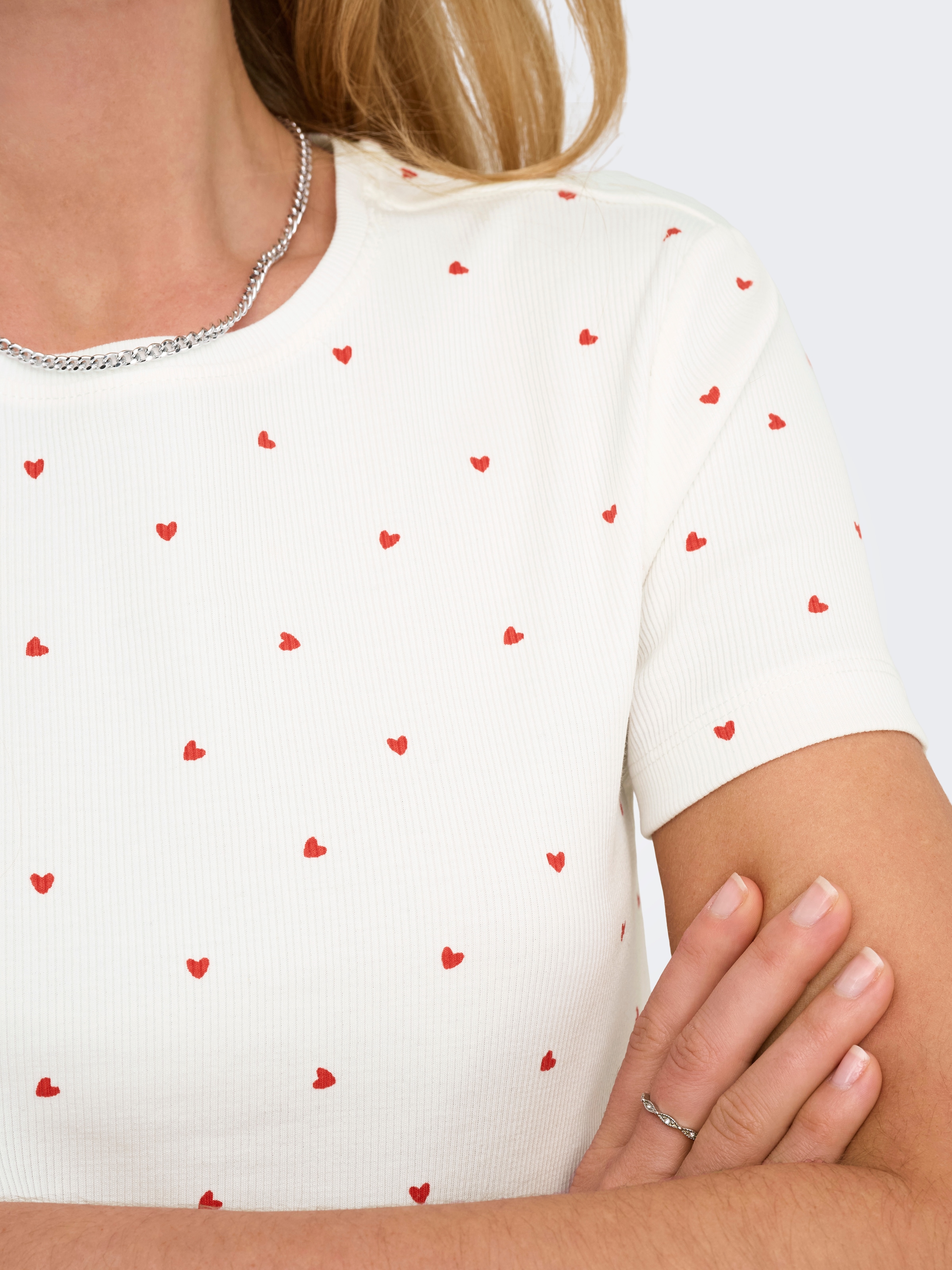 ONLY Kurzarmshirt »ONLFENJA LIFE SS AOP TOP JRS NOOS« Baumwollmischung, Cropped Fit, Rundhals