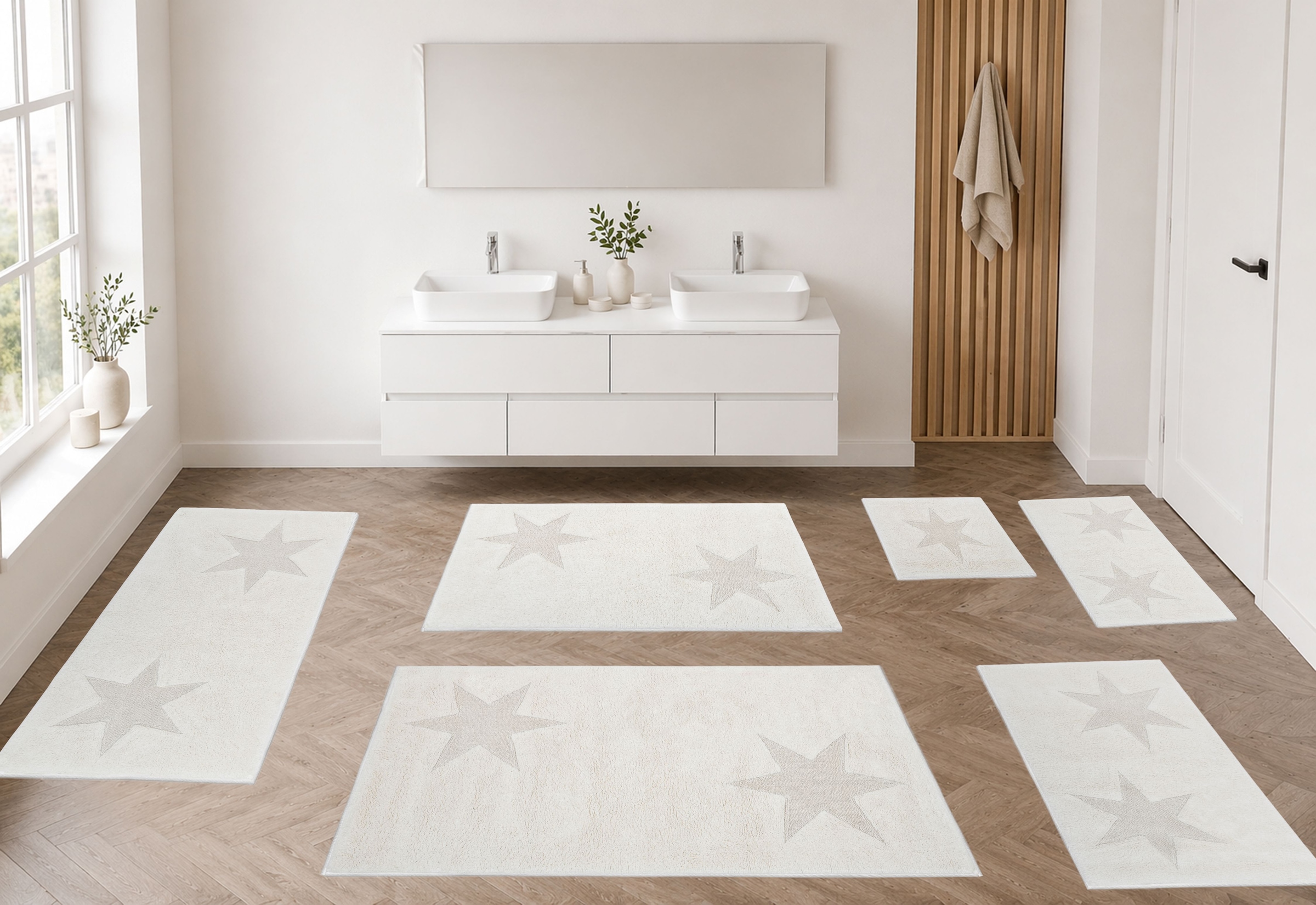 GOODproduct Badematte »Marie, Badvorleger, Badezimmer Teppich« Höhe 13 mm rutschhemmend beschichtet fussbodenheizungsgeeignet | strapazierfähig Badteppich, Stern Motiv, Hoch-Tief-Struktur, auch als Set
