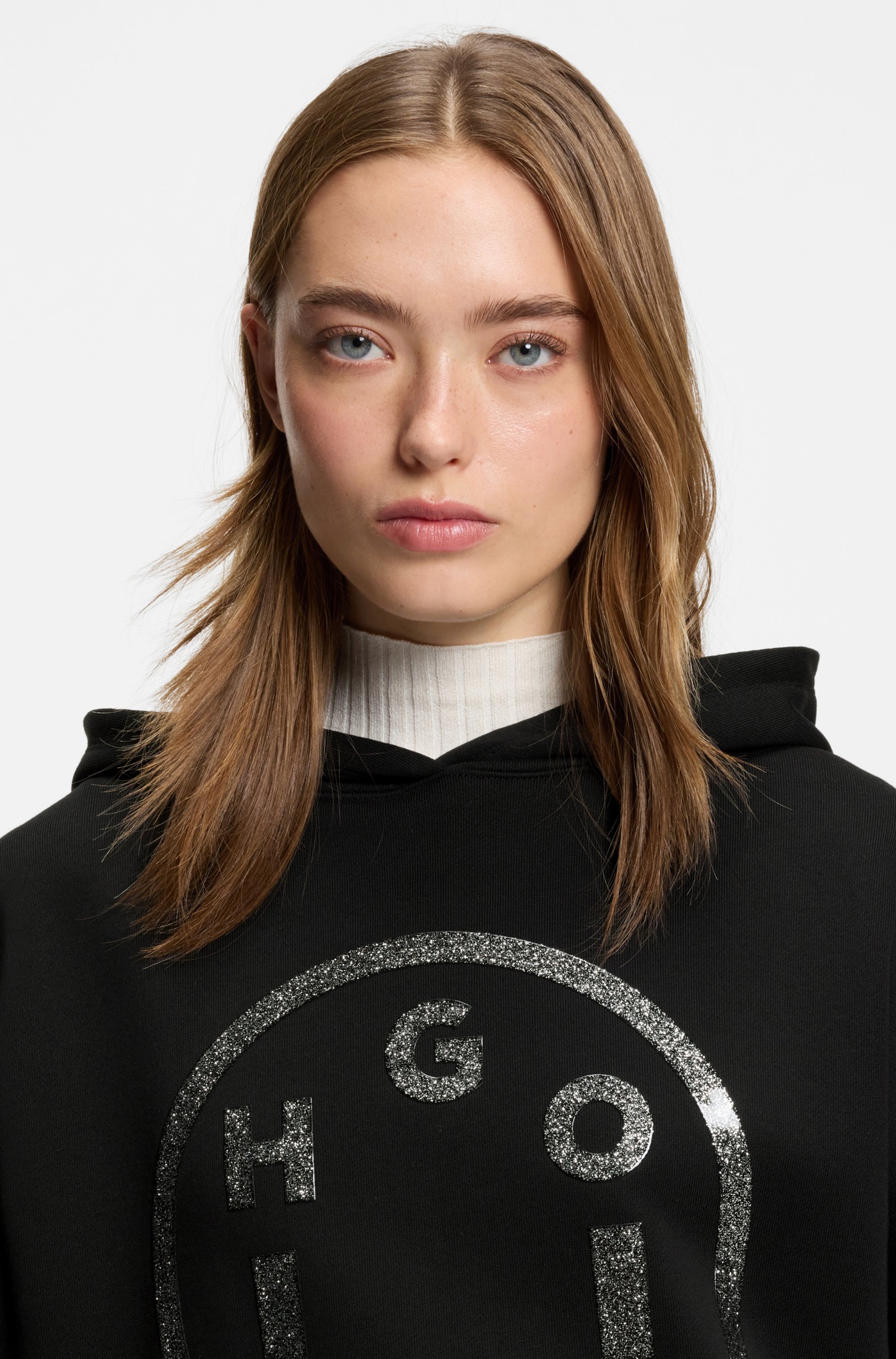 HUGO Blue Hoodie »Dolasa« Relaxed Fit, mit glänzendem Frontprint