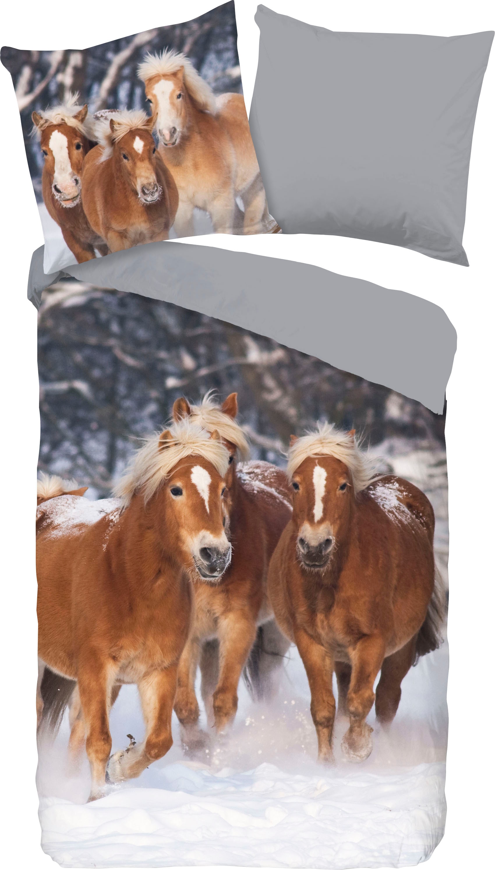 good morning Kinderbettwäsche »Happy horses«, Biber, 135x200, Weich, Warm, Reissverschluss, Wendeoptik, Kind, Pferd