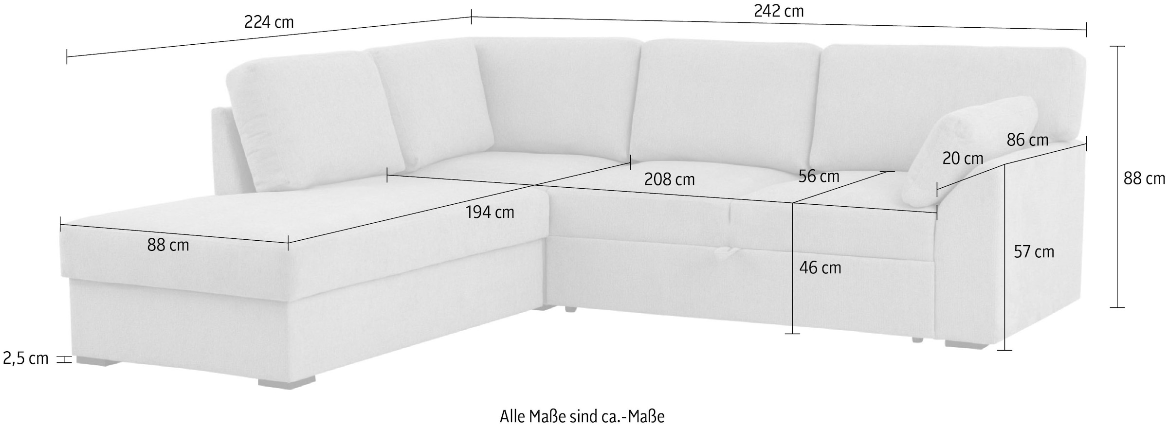 Home affaire Ecksofa »Citry« Breite 242 cm, Chenille, Bettfunktion, Bettkasten, L-Form