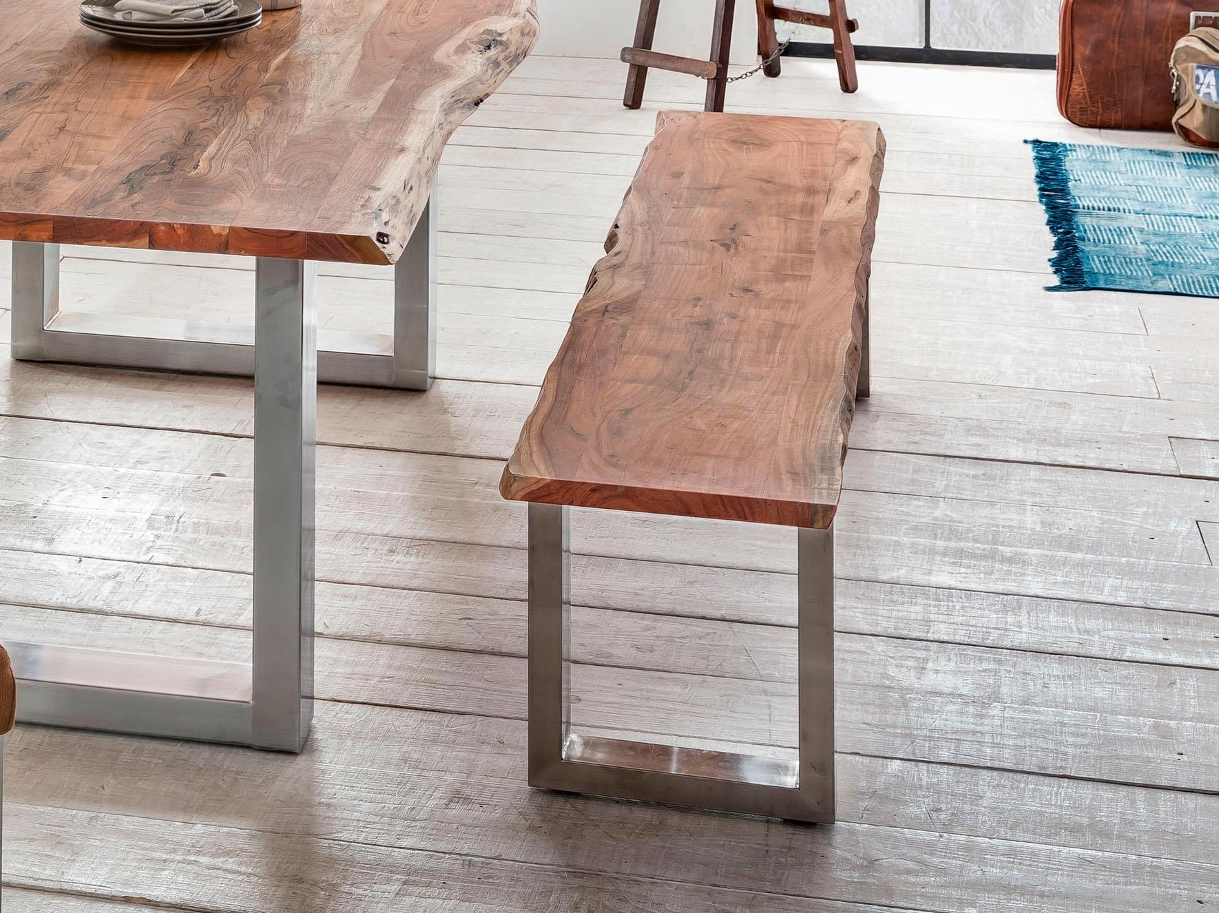 Image of Home affaire Sitzbank "Manhattan" mit Baumkantenoptik und Gestell U-Form aus Edelstahl