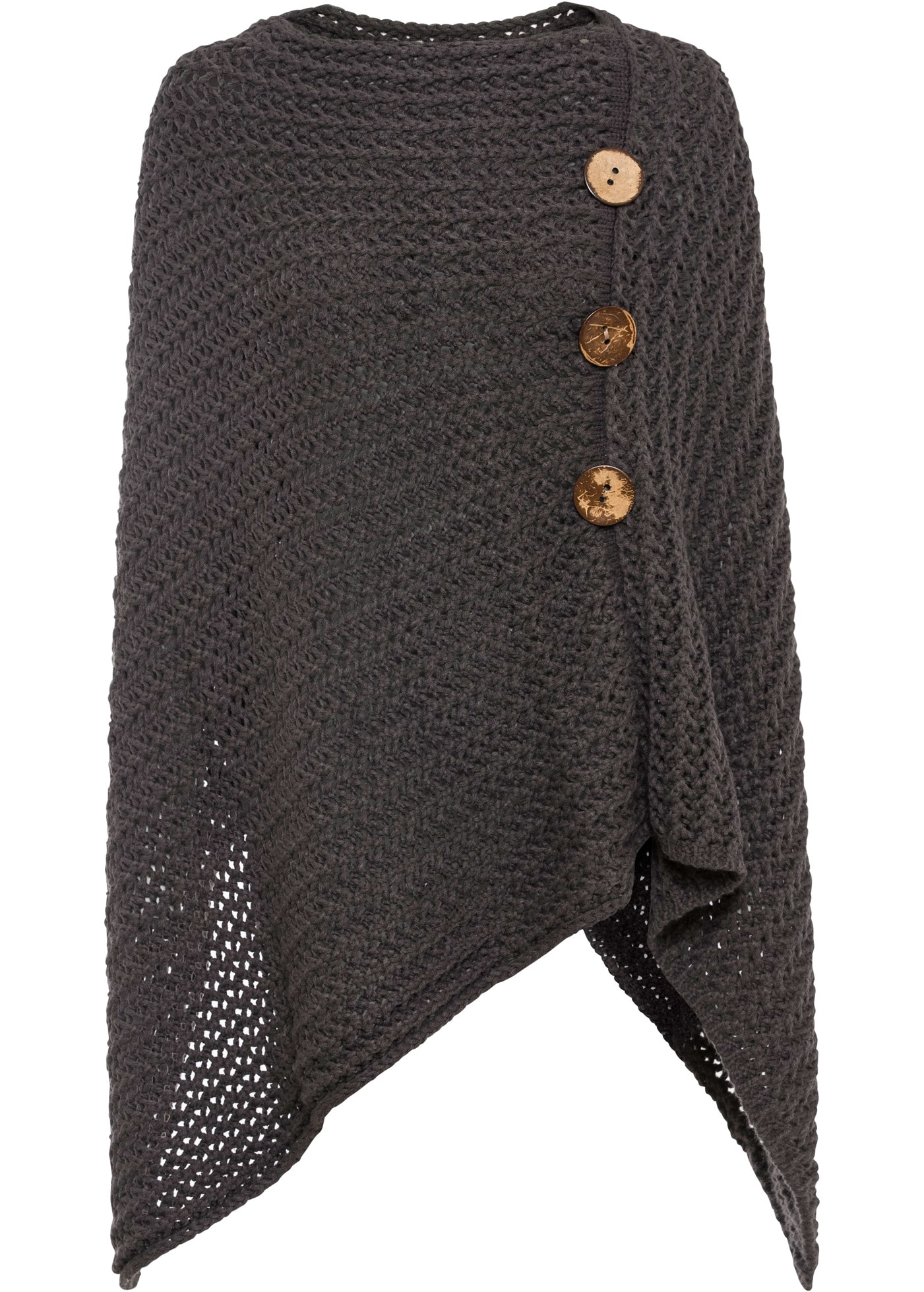 Image of bonprix Strickponcho "Poncho" aus Polyacryl und Polyester, mit Rundhals, mit Holzzierknöpfen