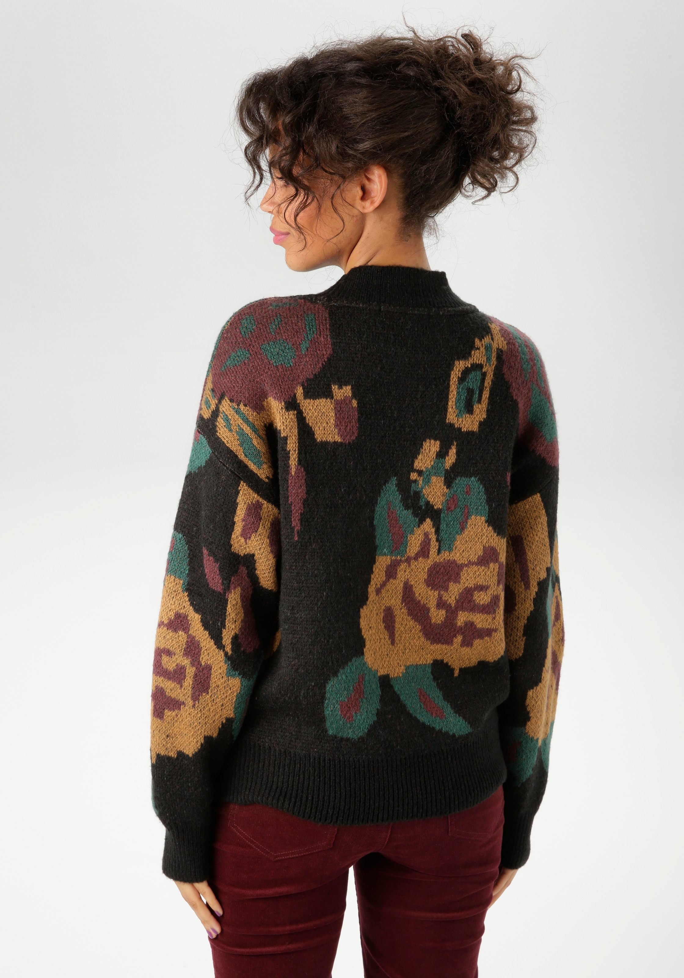 Aniston CASUAL Strickpullover, mit grossflächigen, eingestrickten Blüten - NEUE KOLLEKTION