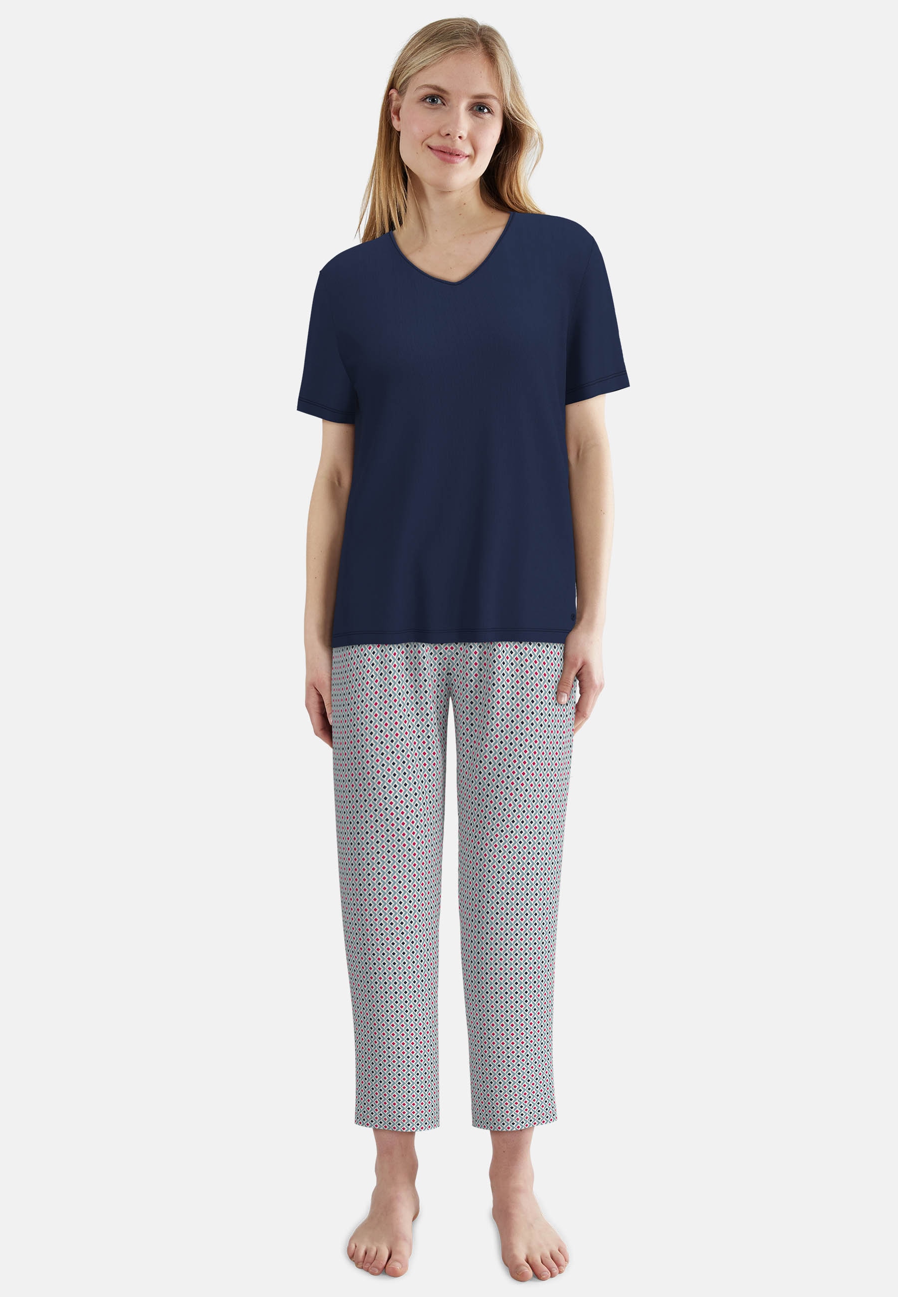 Image of TOM TAILOR Pyjama Kurzarm, mit Muster, V-Ausschnitt, Baumwollmix