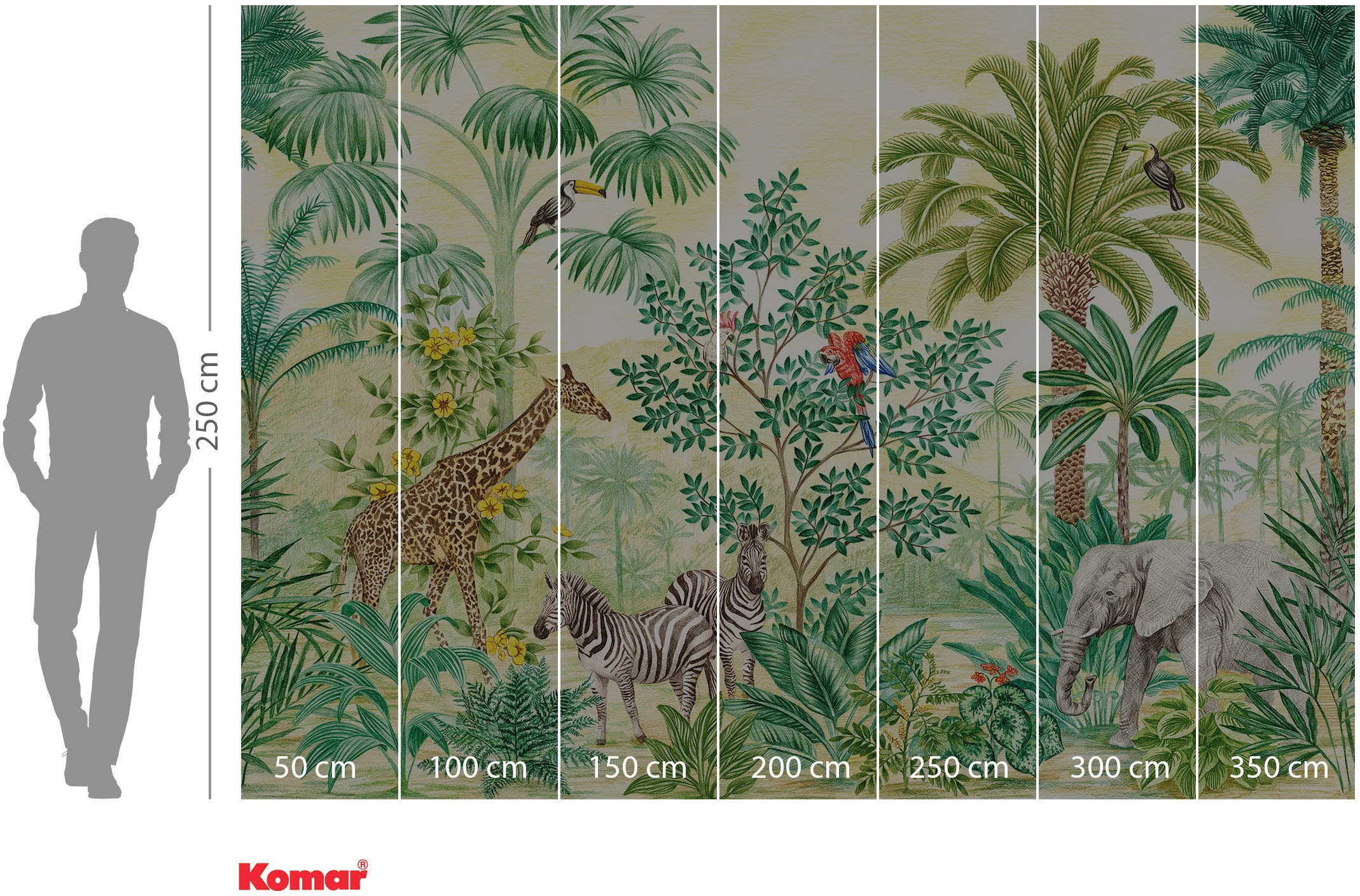 Komar Fototapete »Jungle Adventure«, bedruckt, 350 x 250 cm (Breite x Höhe) - Tapete, Vlies, Wohnzimmer, Schlafzimmer