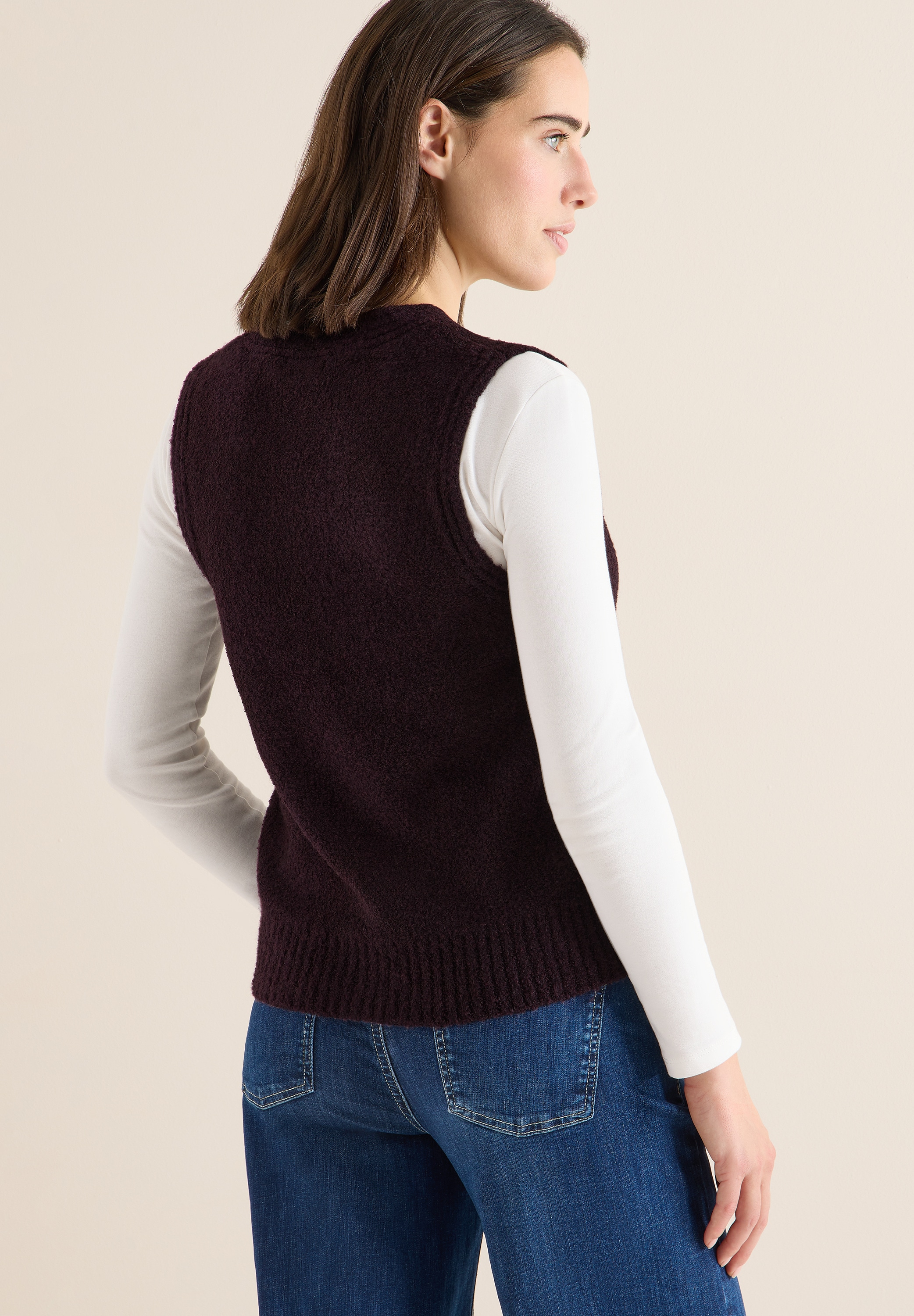 Cecil Strickweste mit Bouclé-Struktur und V-Ausschnitt