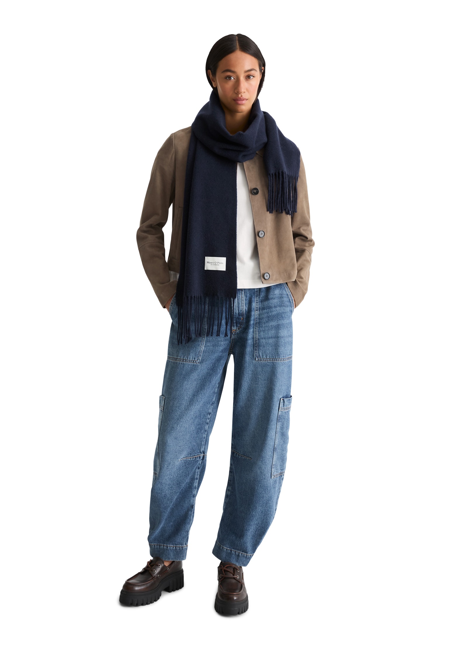 Marc O Polo Women's Scarf Pack of 1 - Scarf Woven Wool Long Fringes in Dark Blue