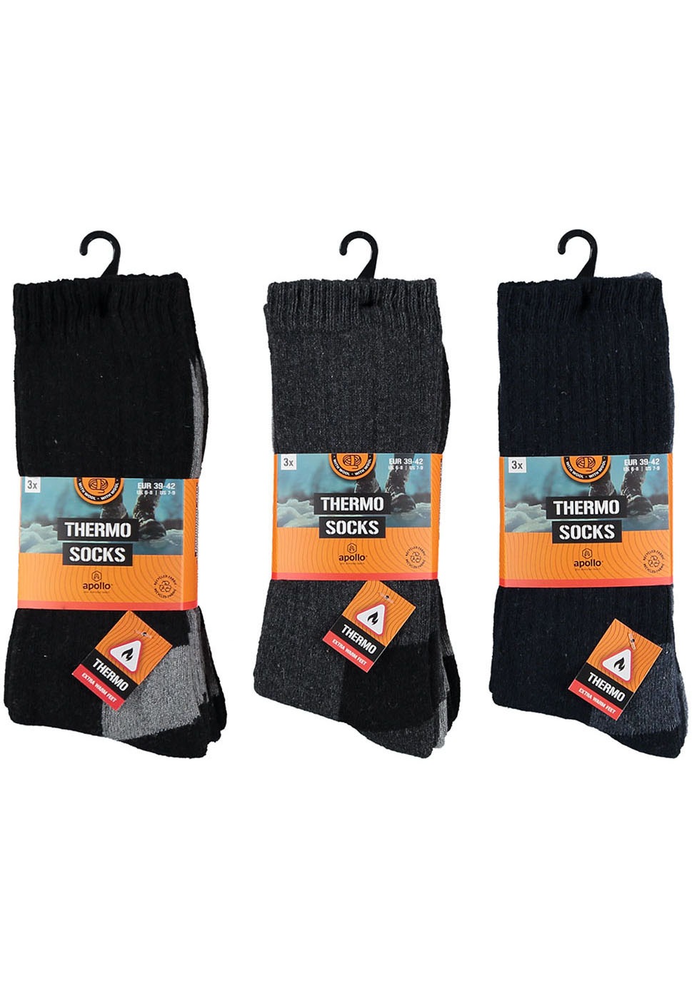 Apollo Basicsocken »THERMAL/TRACKING SOCKS«, (3er Pack), Unisex mit wärmenden Merinowoll-Anteil