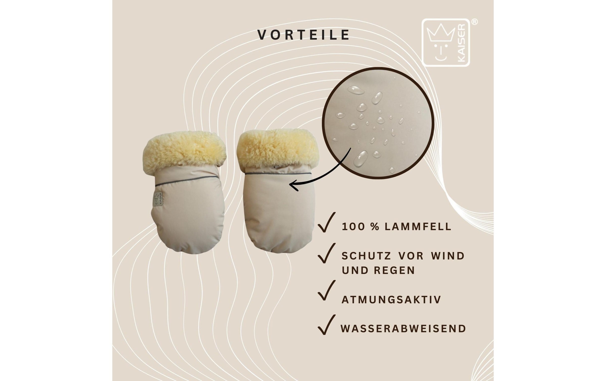 Kaiser Chauffe-mains pour poussette »Reflect Kiwa« Lammfell-Kinderwagenhandschuh