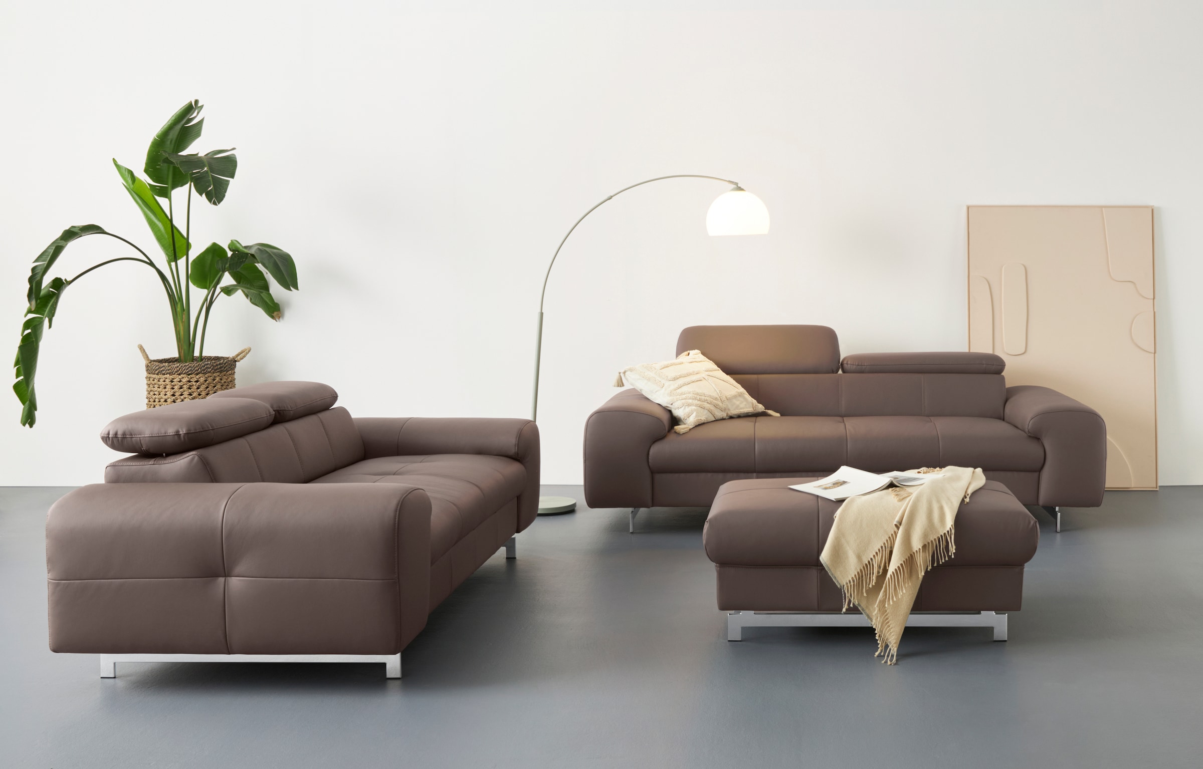 COTTA 3-Sitzer »Chef«, Big-Sofa mit Kopfteilverstellung, edle Metallkufen