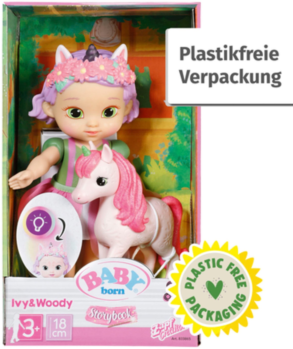 Baby Born Stehpuppe »Storybook Prinzessin Ivy, 18 cm«, mit Einhorn und Lichteffekten