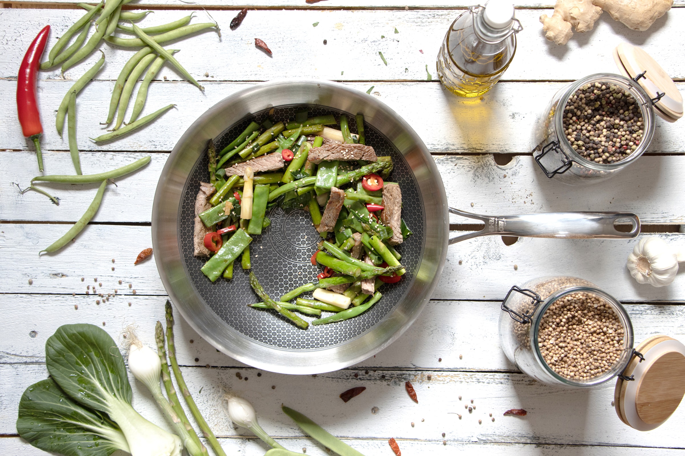 Elo Premium Wok »Relief Evolution Wokpfanne« Edelstahl 18/10 1 pièces tlg. durchgehender Aluminium-Kern, aussen magnetischer Edelstahl